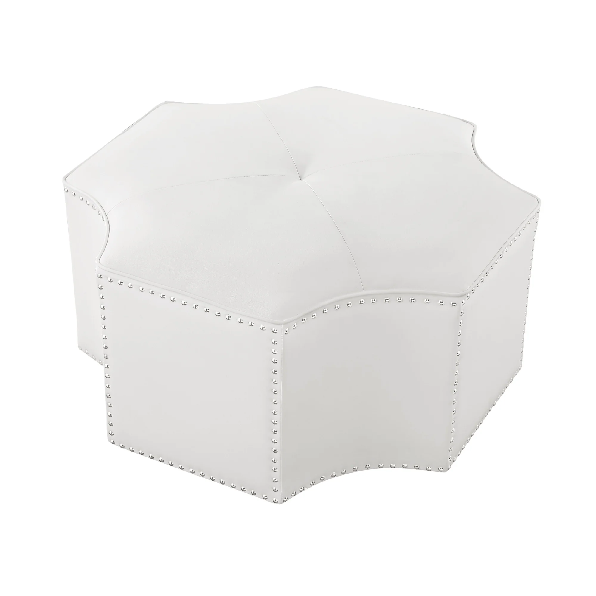 White Faux Leather Tufted Octagonal Cocktail Ottoman By Homeroots - Image 5