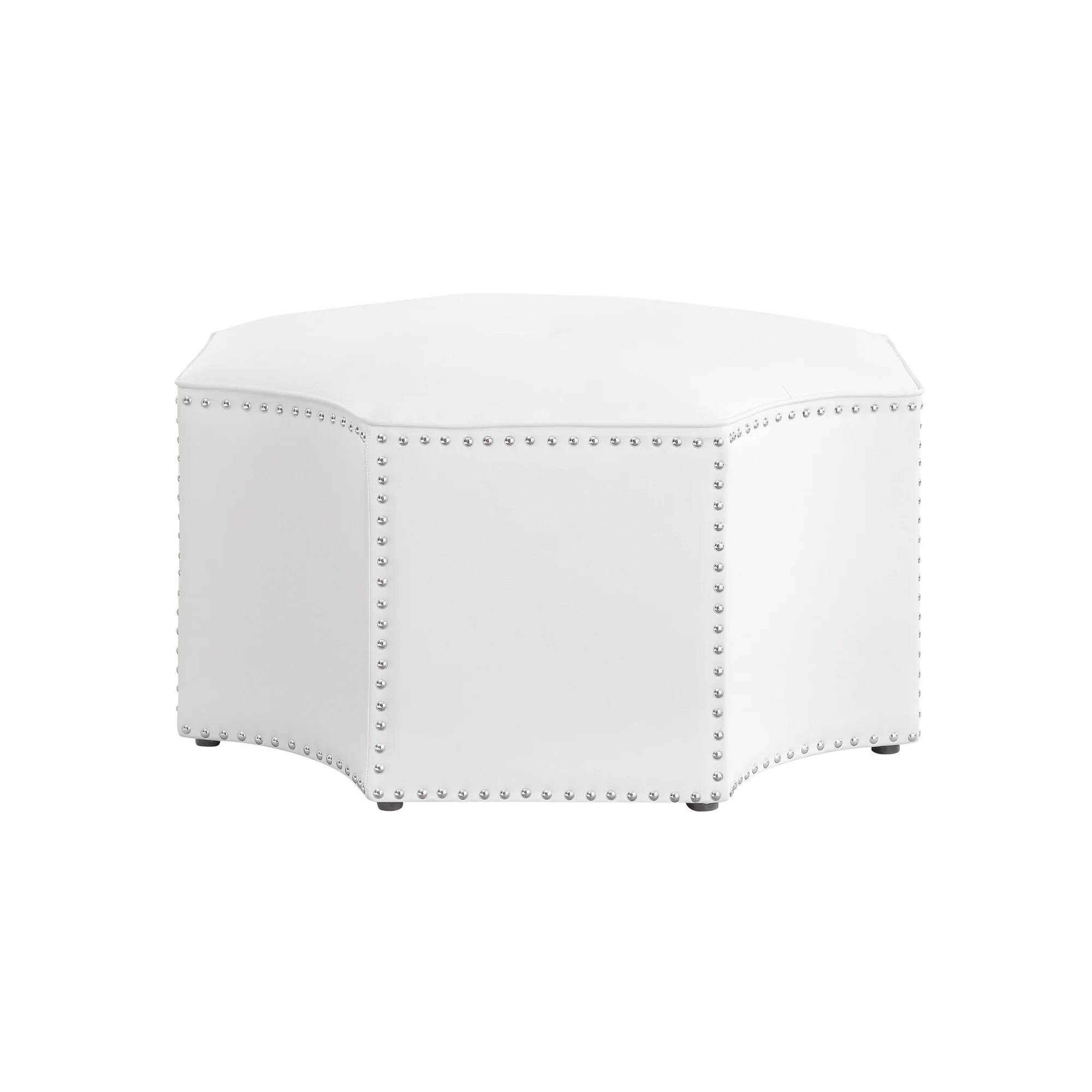 White Faux Leather Tufted Octagonal Cocktail Ottoman By Homeroots - Image 7