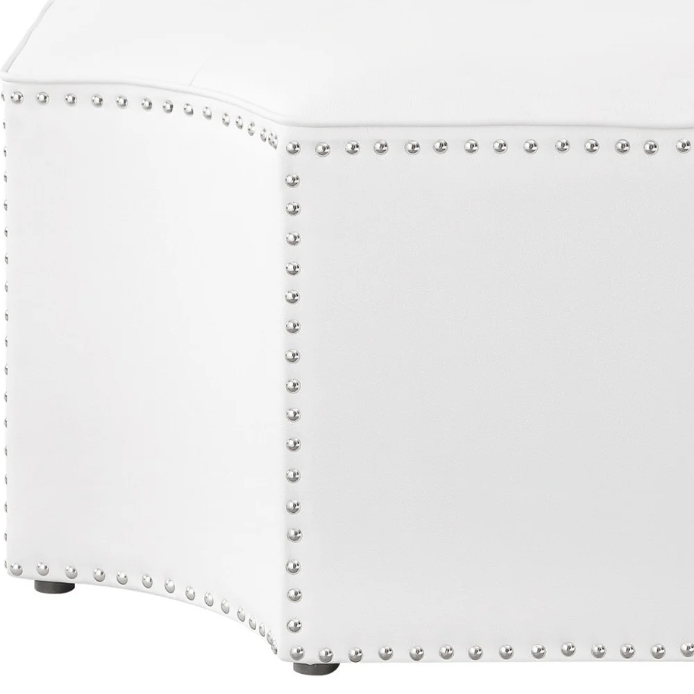 White Faux Leather Tufted Octagonal Cocktail Ottoman By Homeroots - Image 8