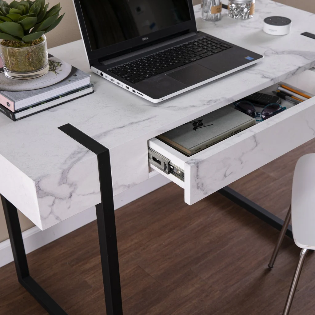 White Faux Marble Topped Desk By Homeroots - Image 2