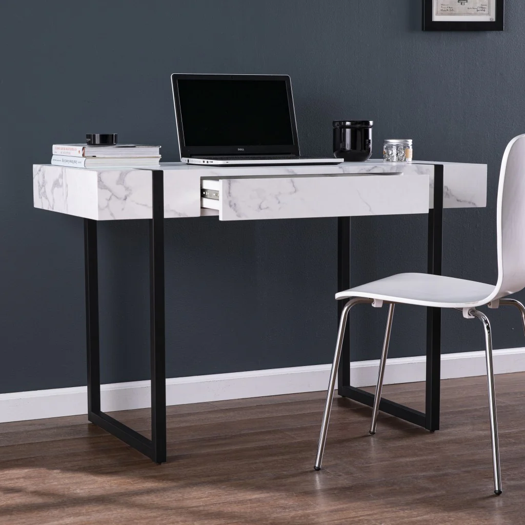 White Faux Marble Topped Desk By Homeroots - Image 3