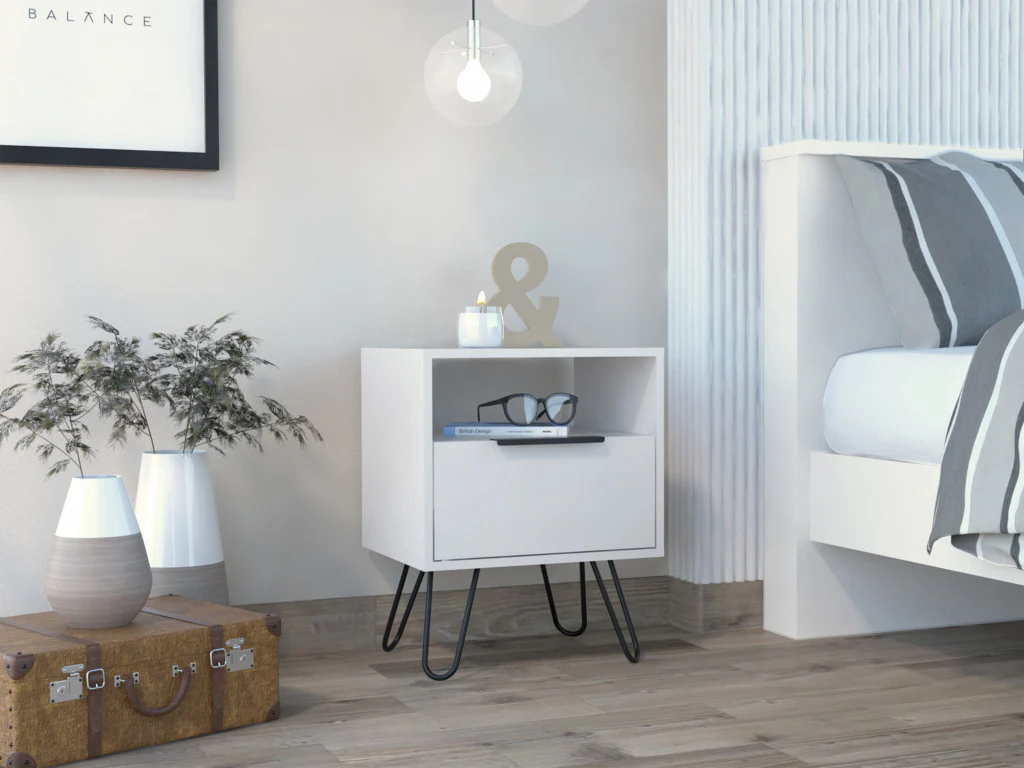 White Faux Wood Nightstand With Storage By Homeroots - Image 4