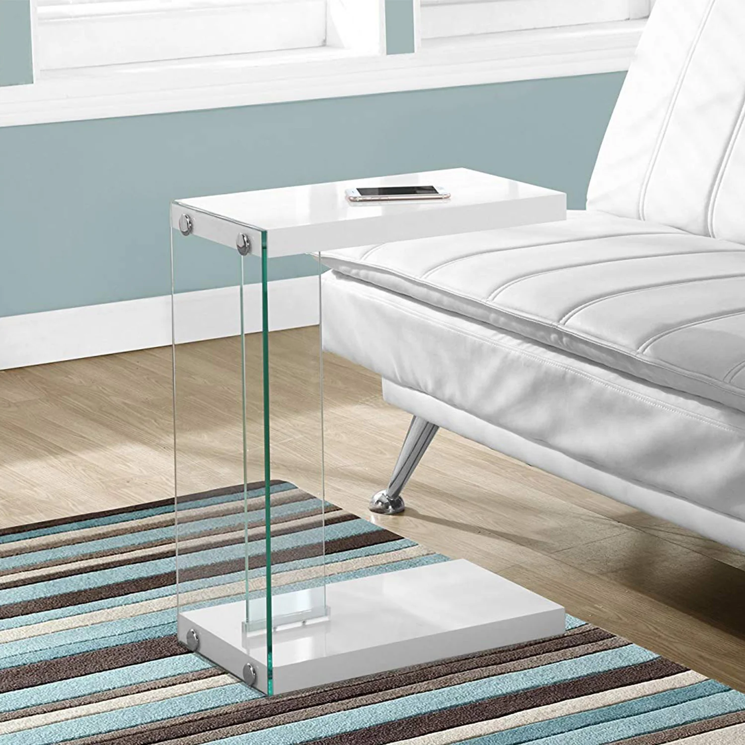 White Finish and Tempered Glass Accent Table By Homeroots - Image 5