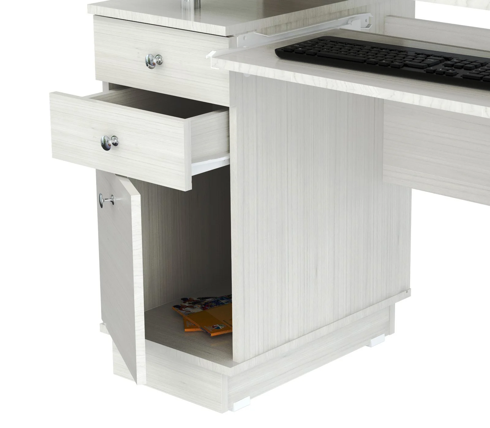 White Finish Wood Computer Desk with Hutch By Homeroots - Image 4