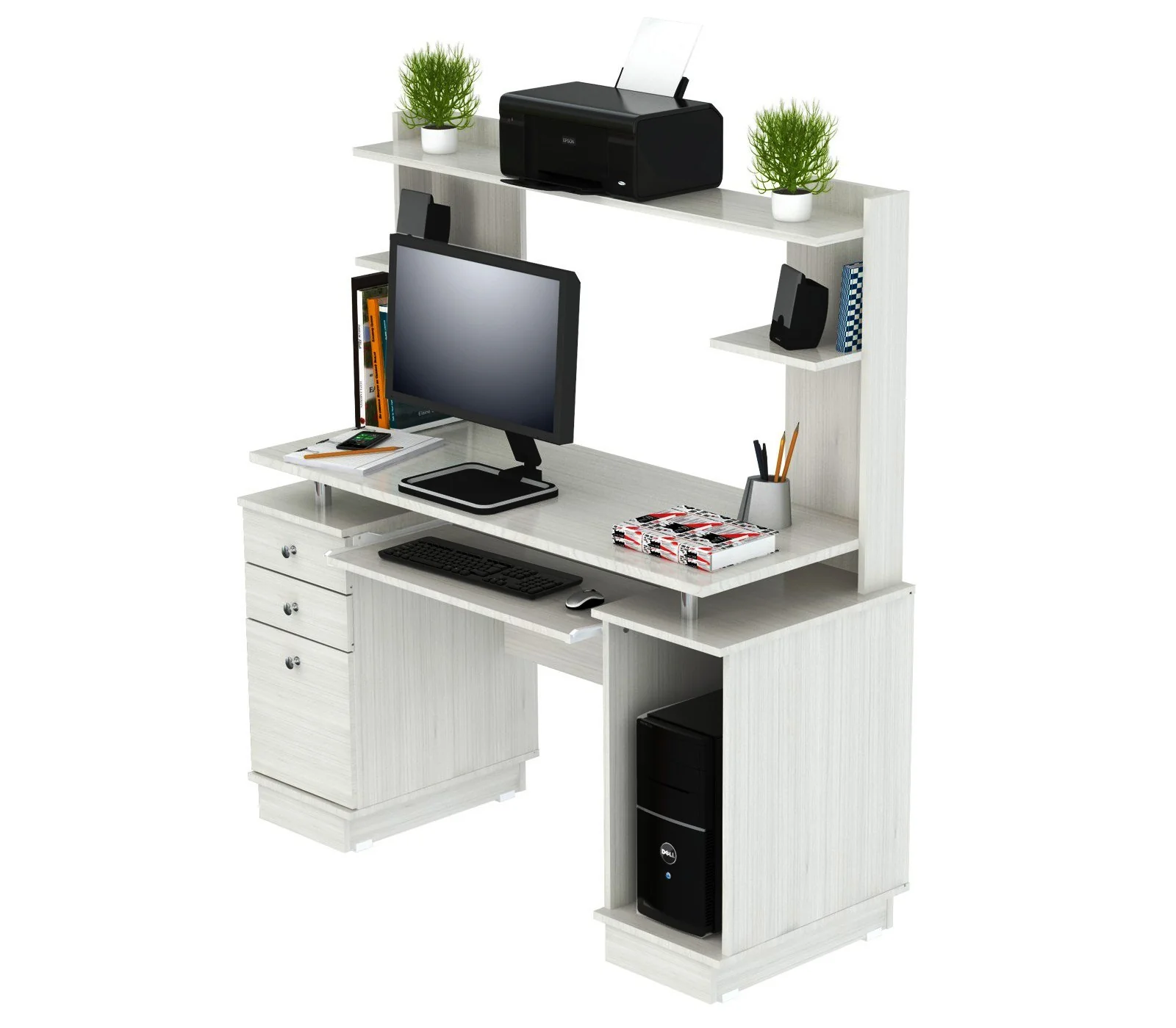 White Finish Wood Computer Desk with Hutch By Homeroots - Image 5