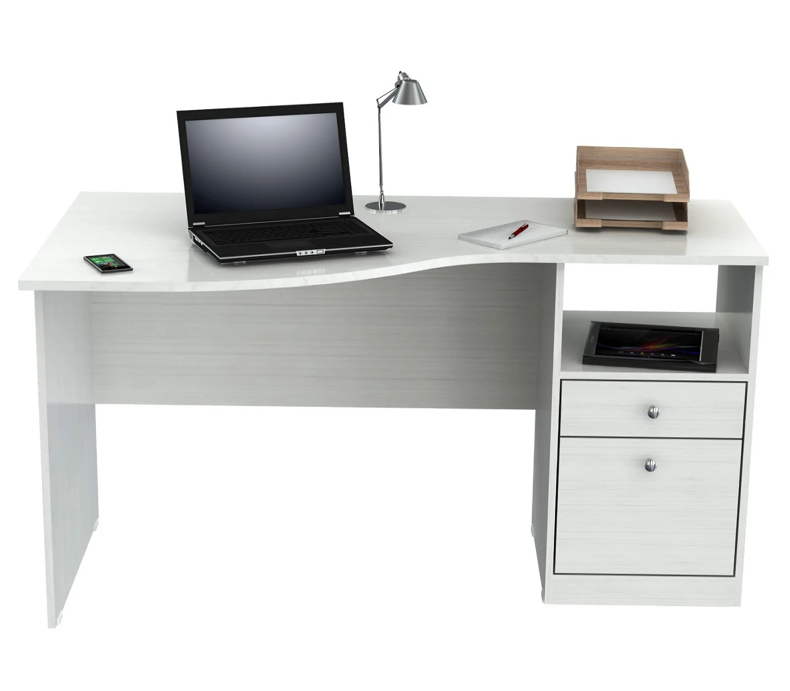 White Finish Wood Curved Top Writing Desk By Homeroots - Image 2