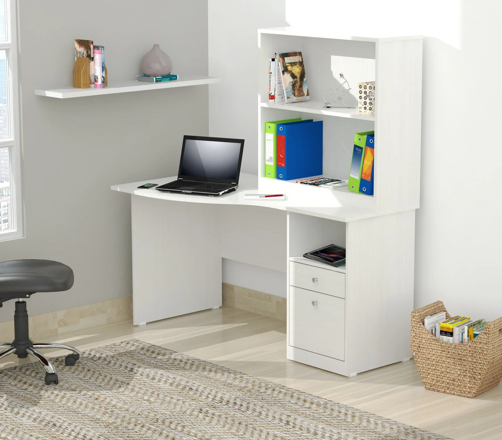 White Finish Wood Curved Top Writing Desk By Homeroots - Image 3