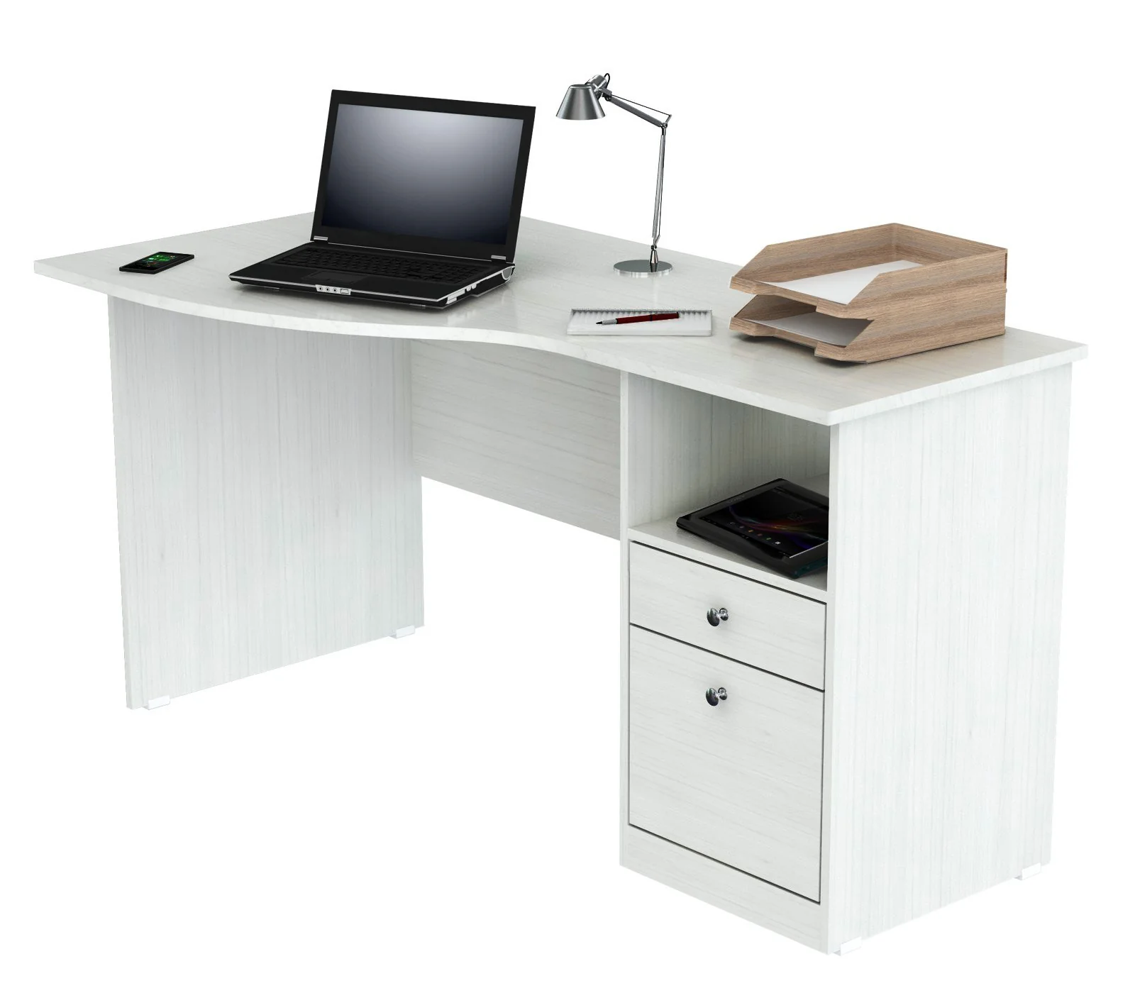 White Finish Wood Curved Top Writing Desk By Homeroots - Image 4