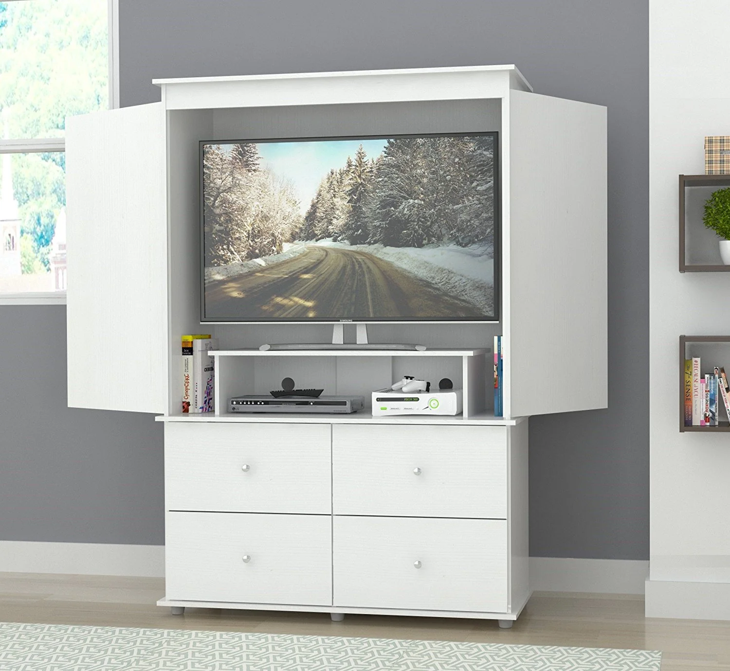 White Finish Wood Four Drawer Armoire Dresser By Homeroots - Image 2