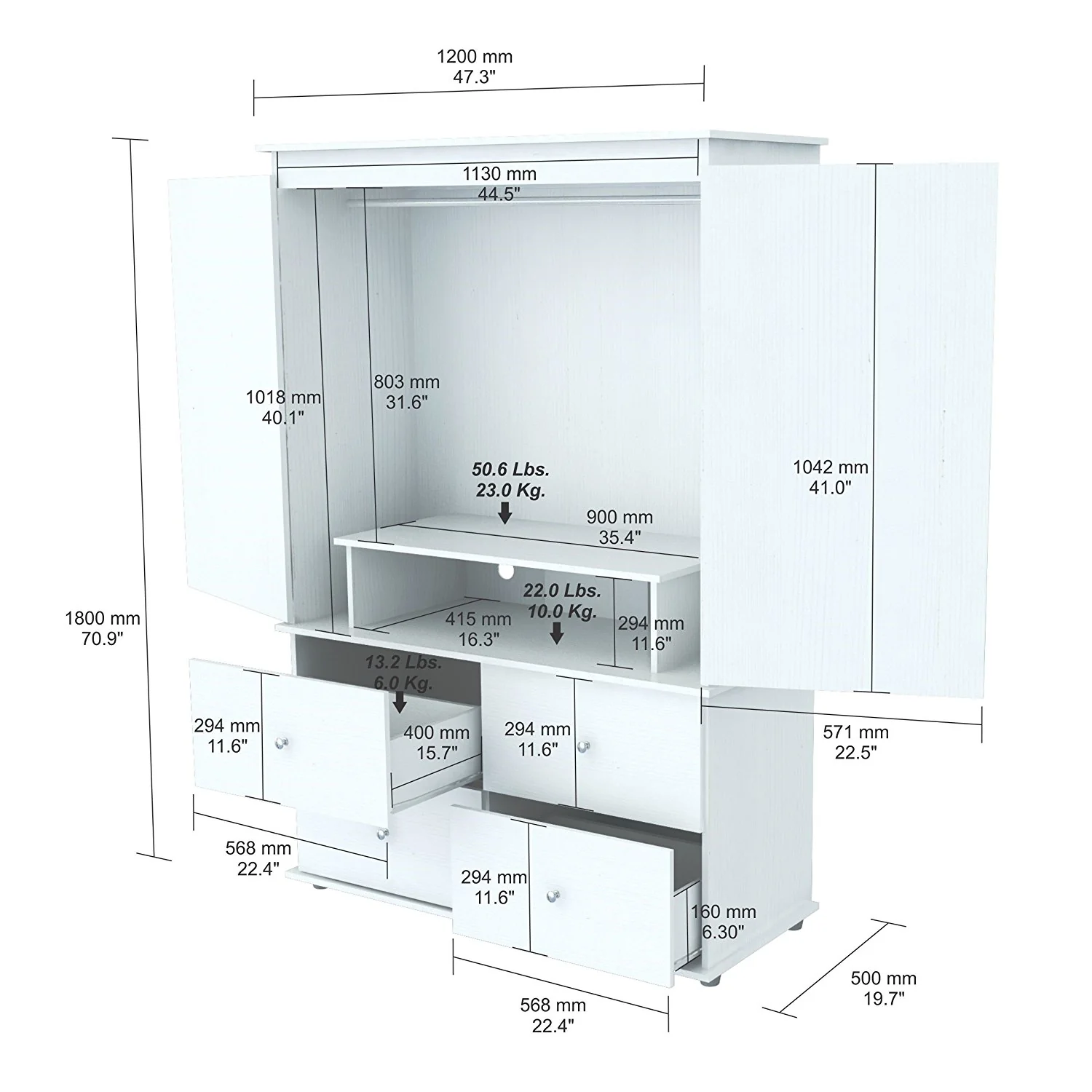 White Finish Wood Four Drawer Armoire Dresser By Homeroots - Image 4