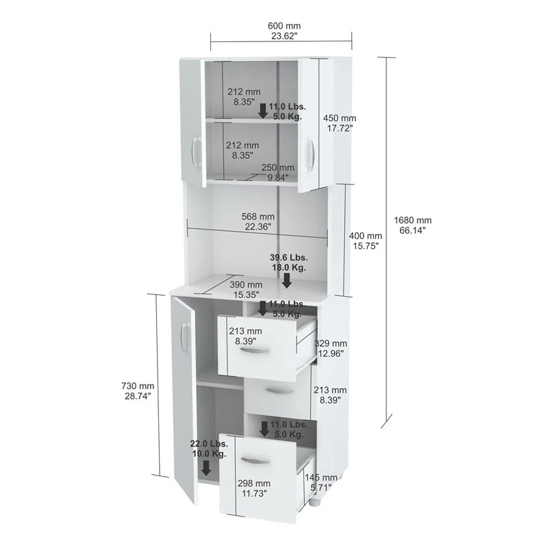 White Finish Wood High Low Full Size Microwave Cabinet By Homeroots - Image 2