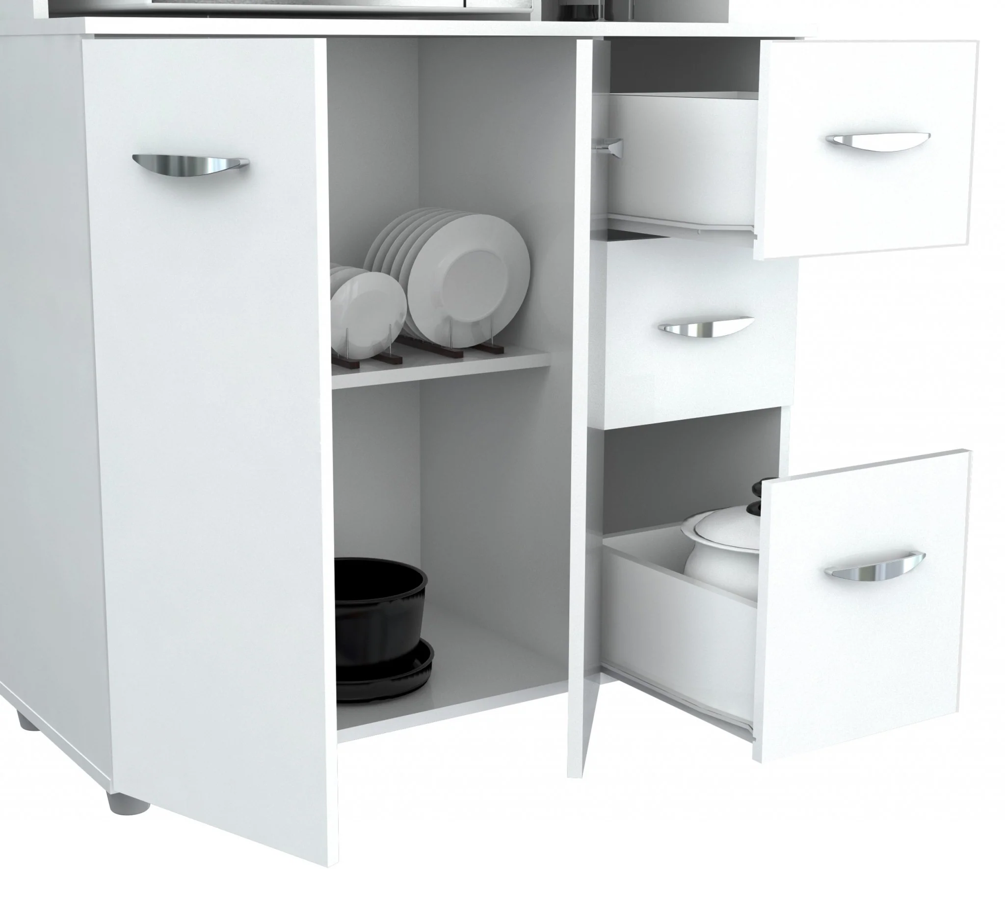 White Finish Wood Kitchen Storage Cabinet By Homeroots - Image 3