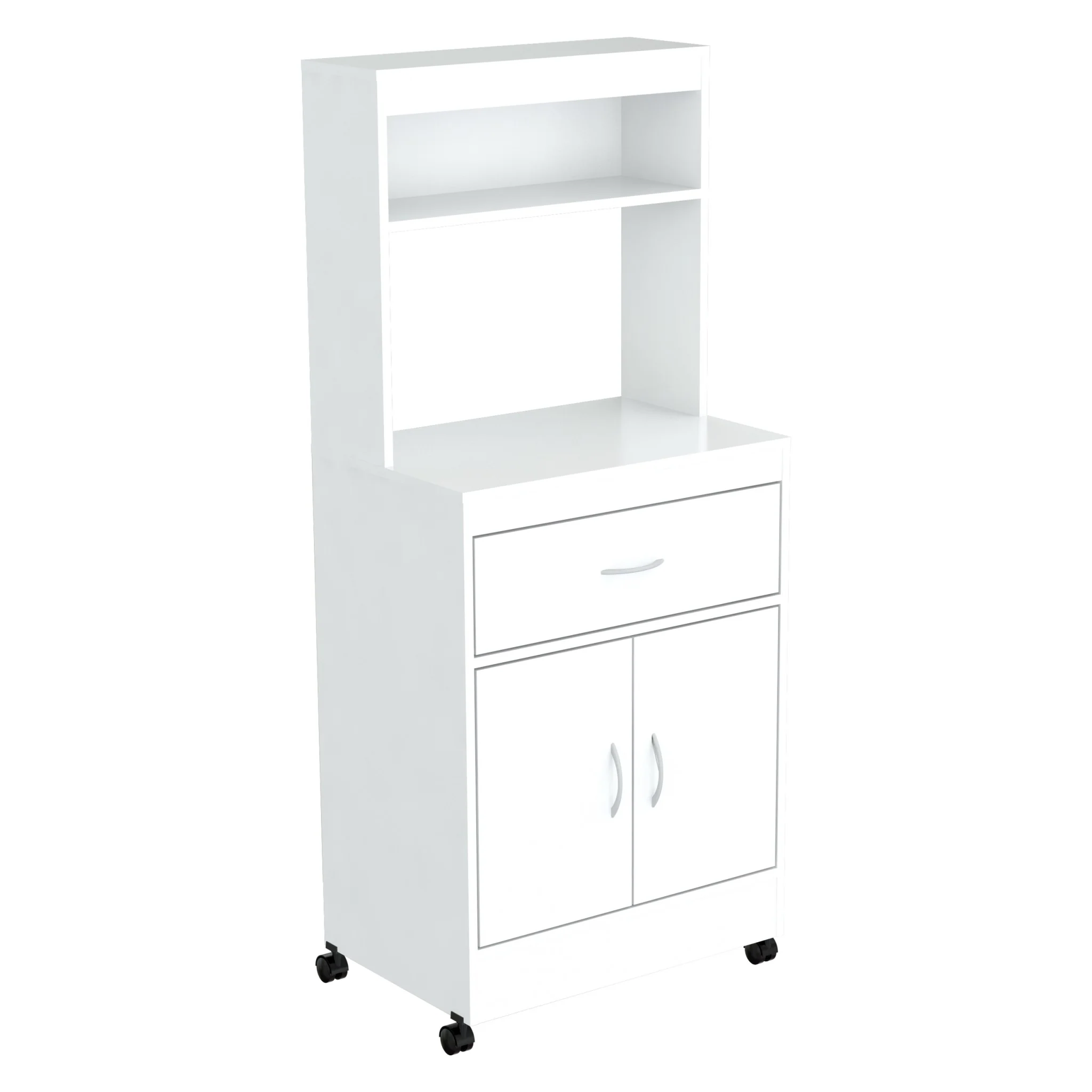 White Finish Wood Microwave Cabinet With Two Doors And Drawer By Homeroots - Image 2