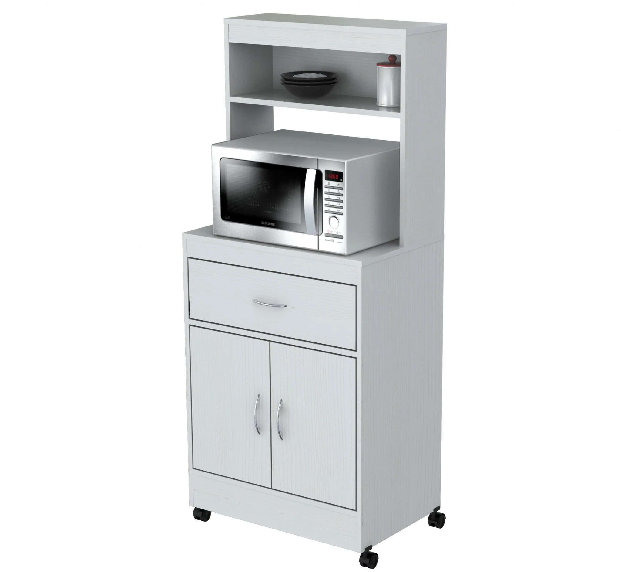 White Finish Wood Microwave Cabinet With Two Doors And Drawer By Homeroots - Image 5