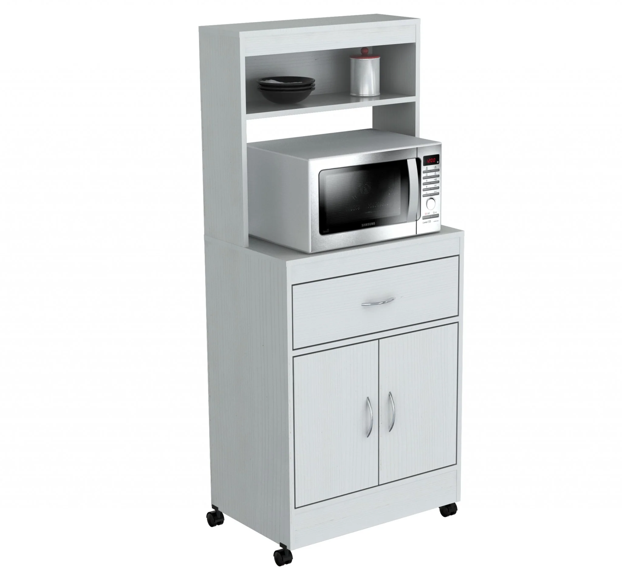 White Finish Wood Microwave Cabinet With Two Doors And Drawer By Homeroots - Image 6