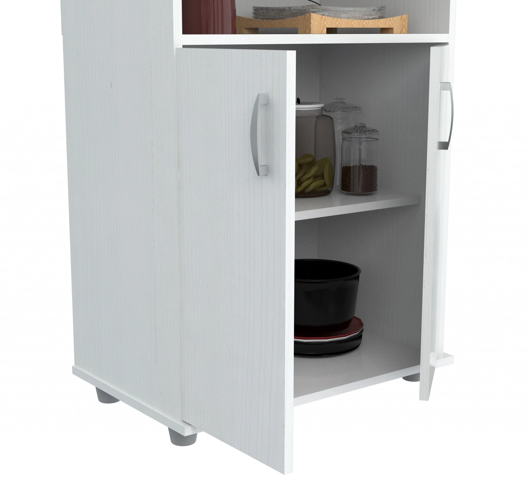 White Finish Wood Microwave Cart With Cabinet By Homeroots - Image 2