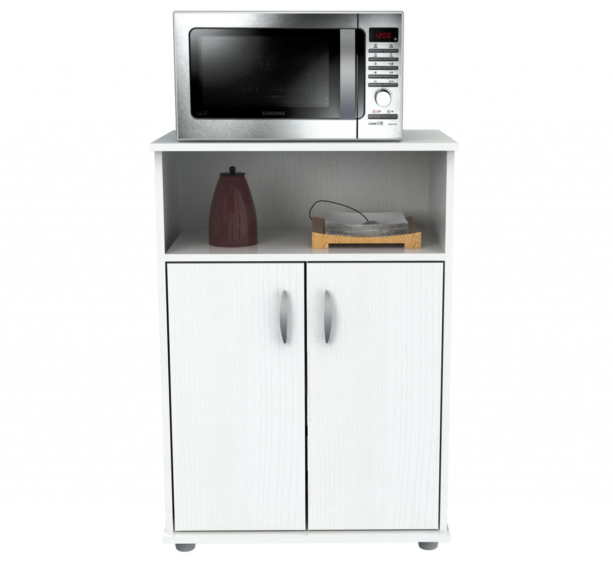 White Finish Wood Microwave Cart With Cabinet By Homeroots - Image 3