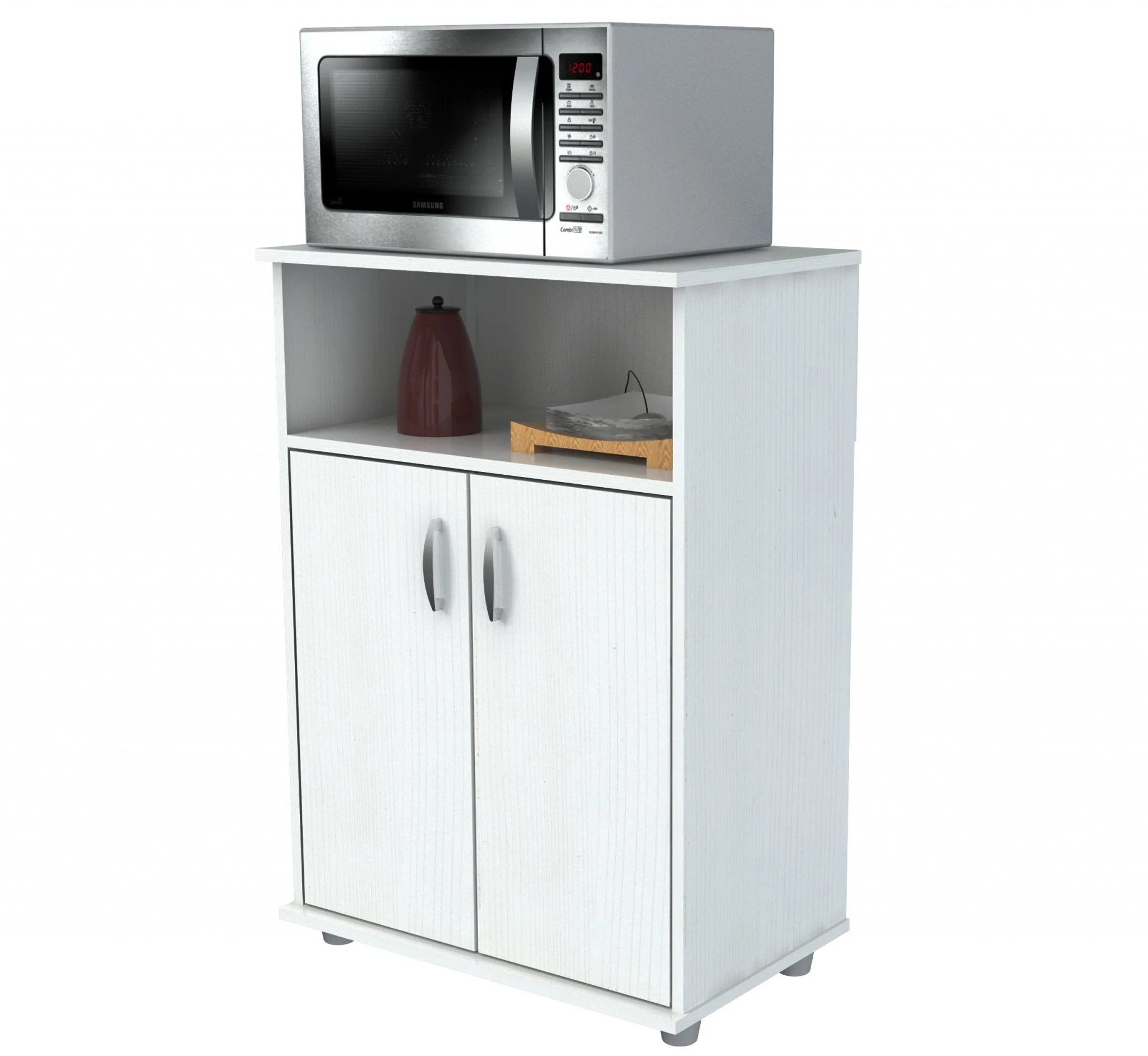White Finish Wood Microwave Cart With Cabinet By Homeroots - Image 4