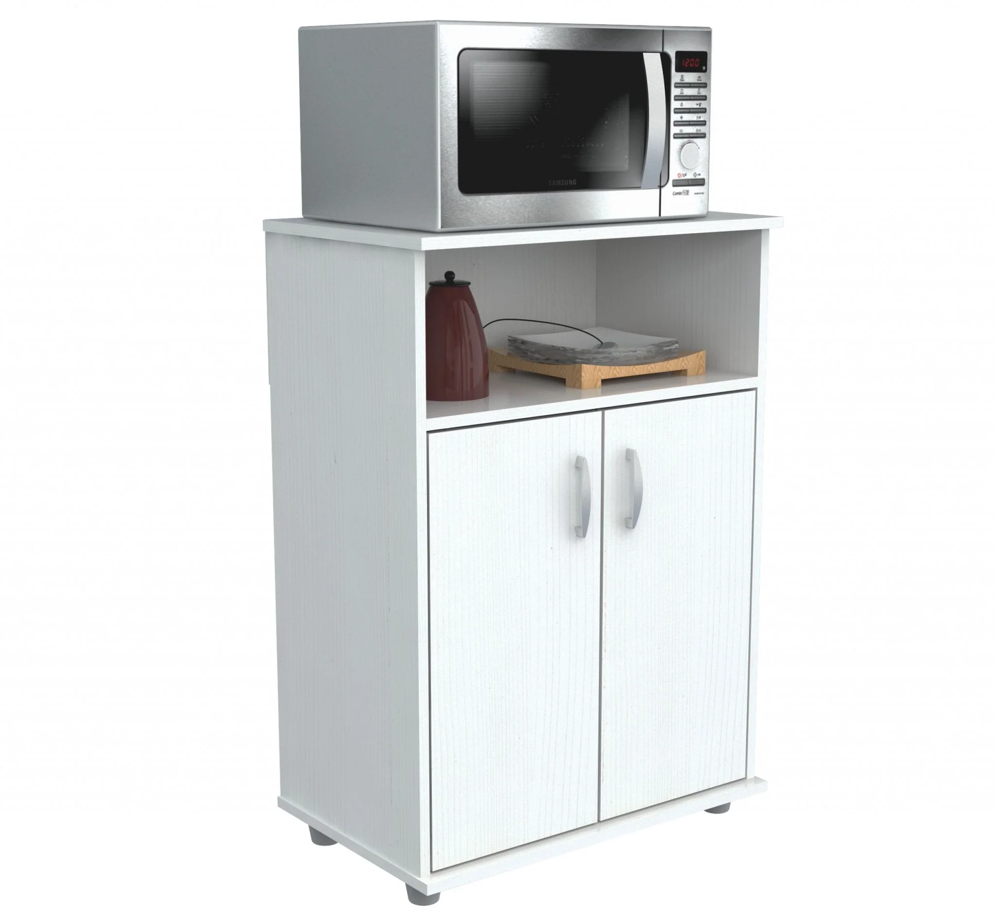 White Finish Wood Microwave Cart With Cabinet By Homeroots - Image 5
