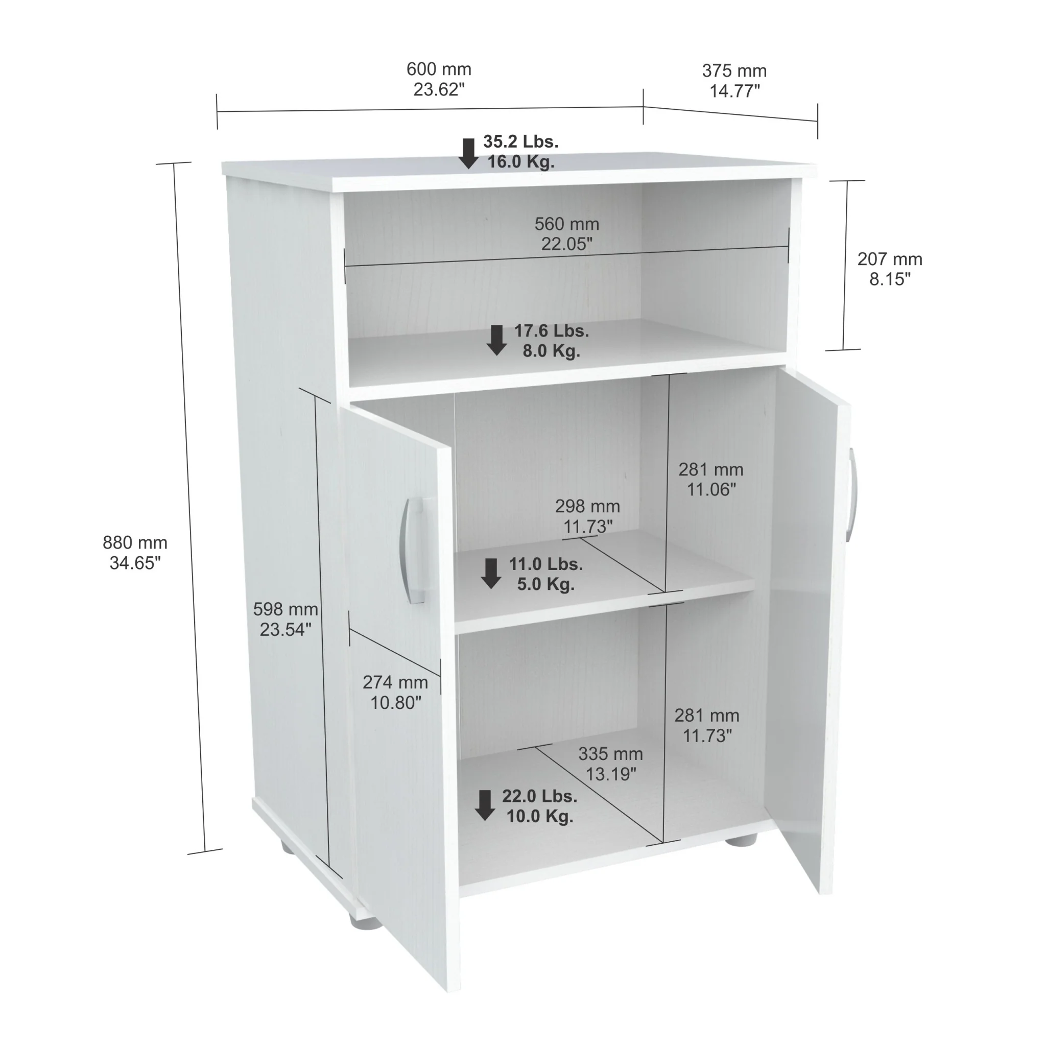 White Finish Wood Microwave Cart With Cabinet By Homeroots - Image 6