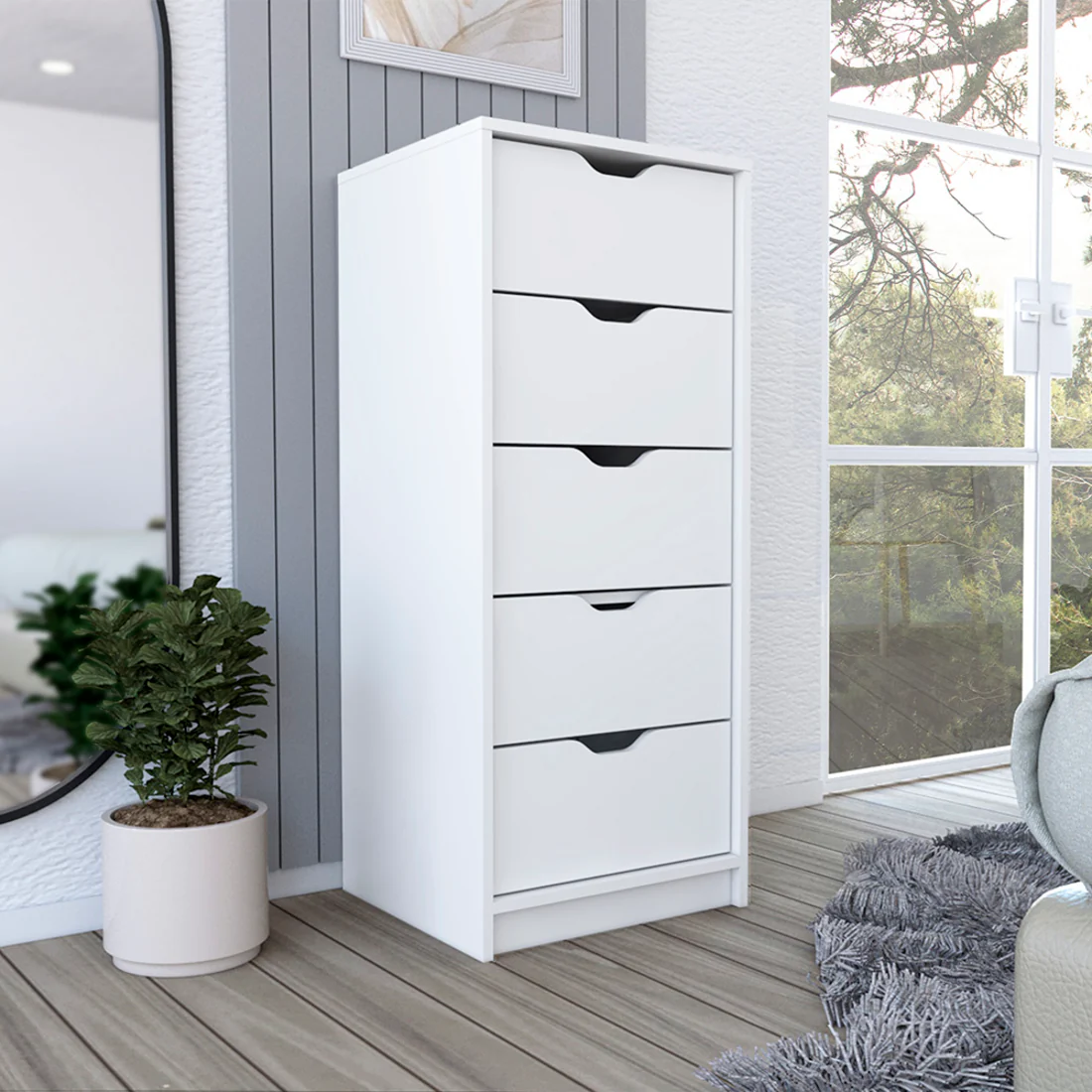 White Five Drawer Standard Chest By Homeroots - Image 6