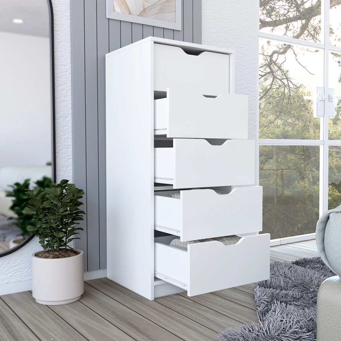White Five Drawer Standard Chest By Homeroots - Image 7