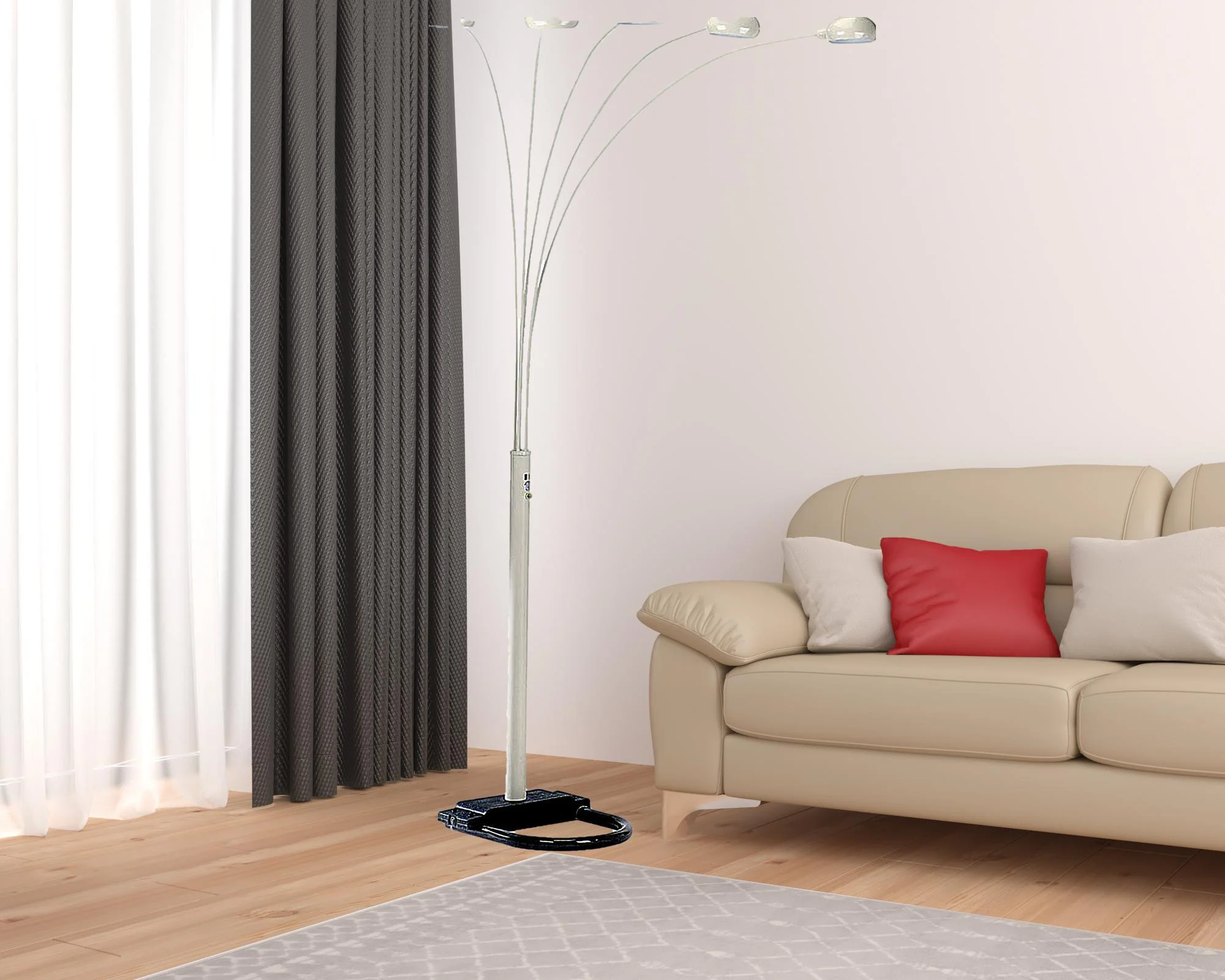White Five Light Arc Floor Lamp With White Dome Shade By Homeroots - Image 3