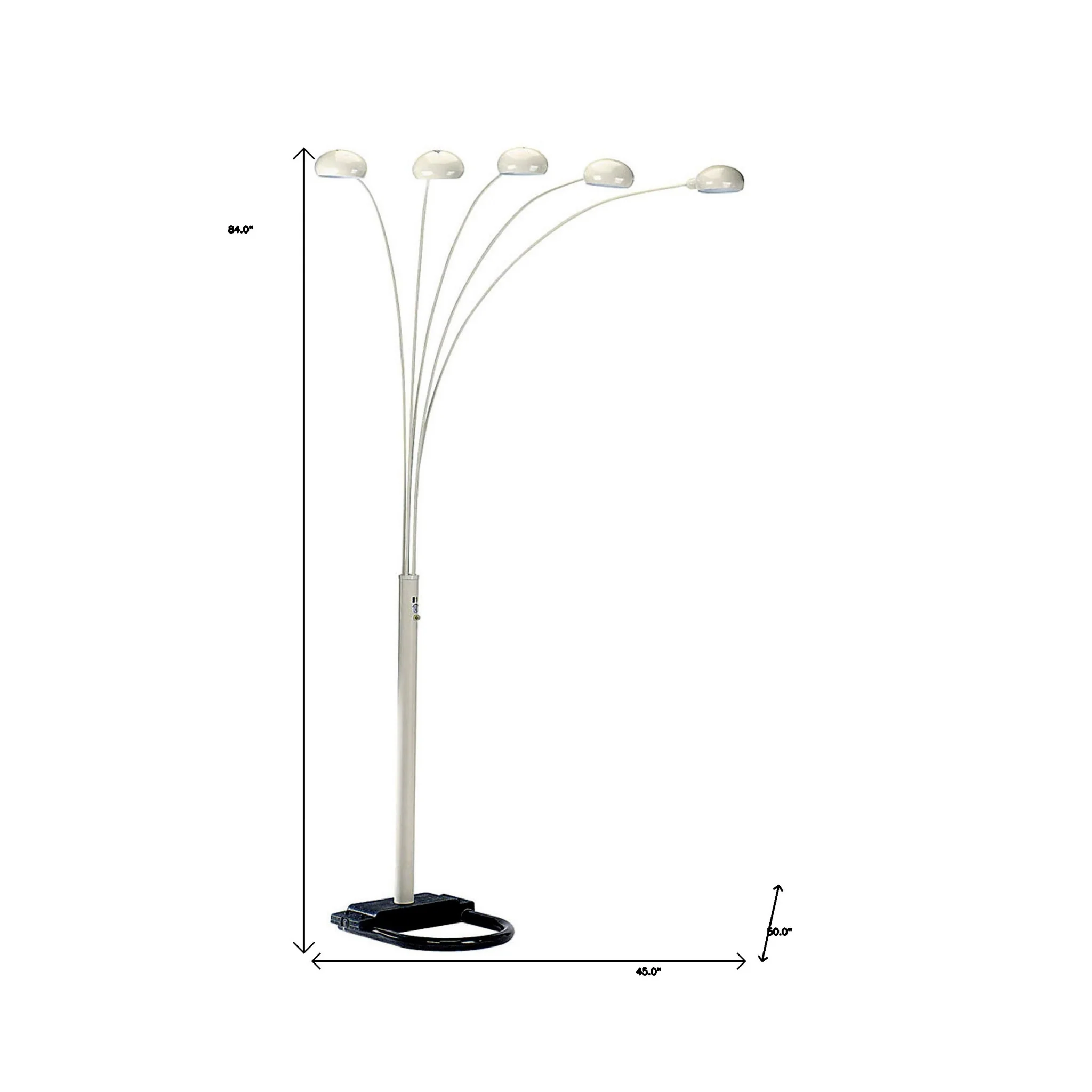 White Five Light Arc Floor Lamp With White Dome Shade By Homeroots - Image 6