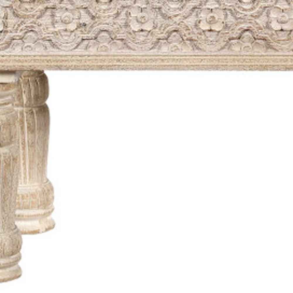 White Floral Distressed Solid Wood Dining Bench By Homeroots - Image 3