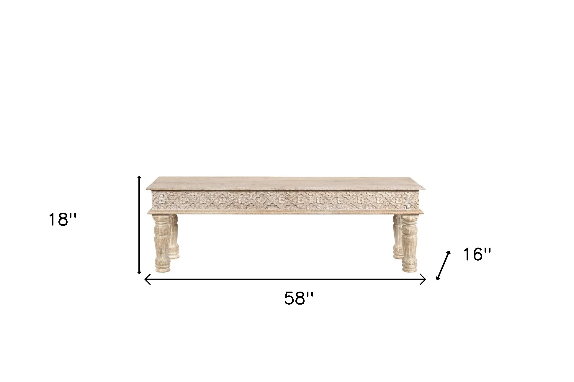 White Floral Distressed Solid Wood Dining Bench By Homeroots - Image 6