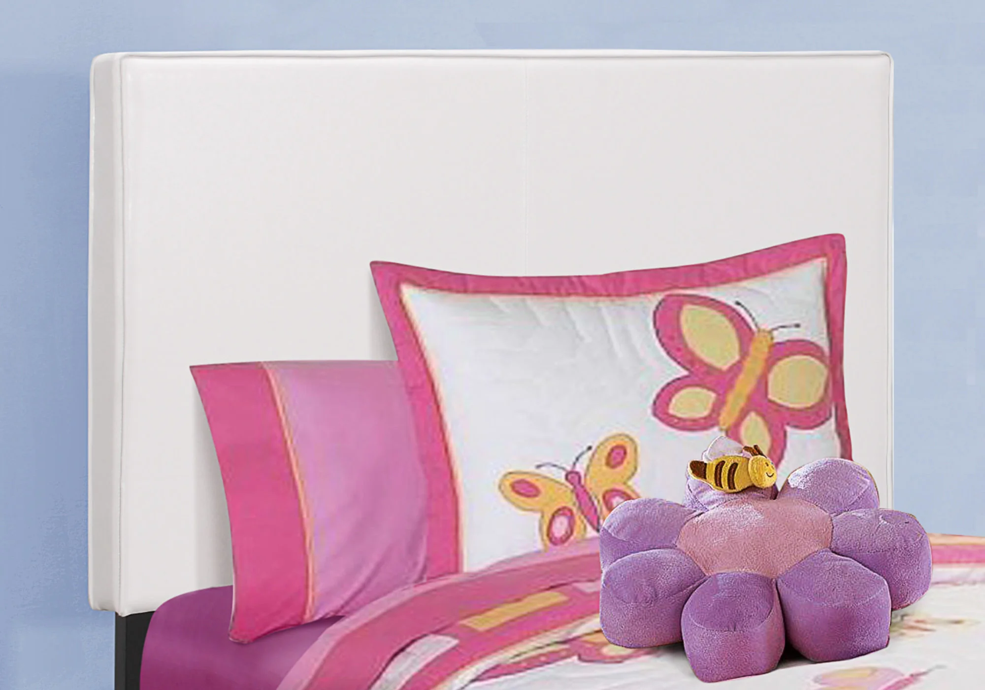 White Foam Solid Wood Leather Look Twin Size Bed By Homeroots - Image 2