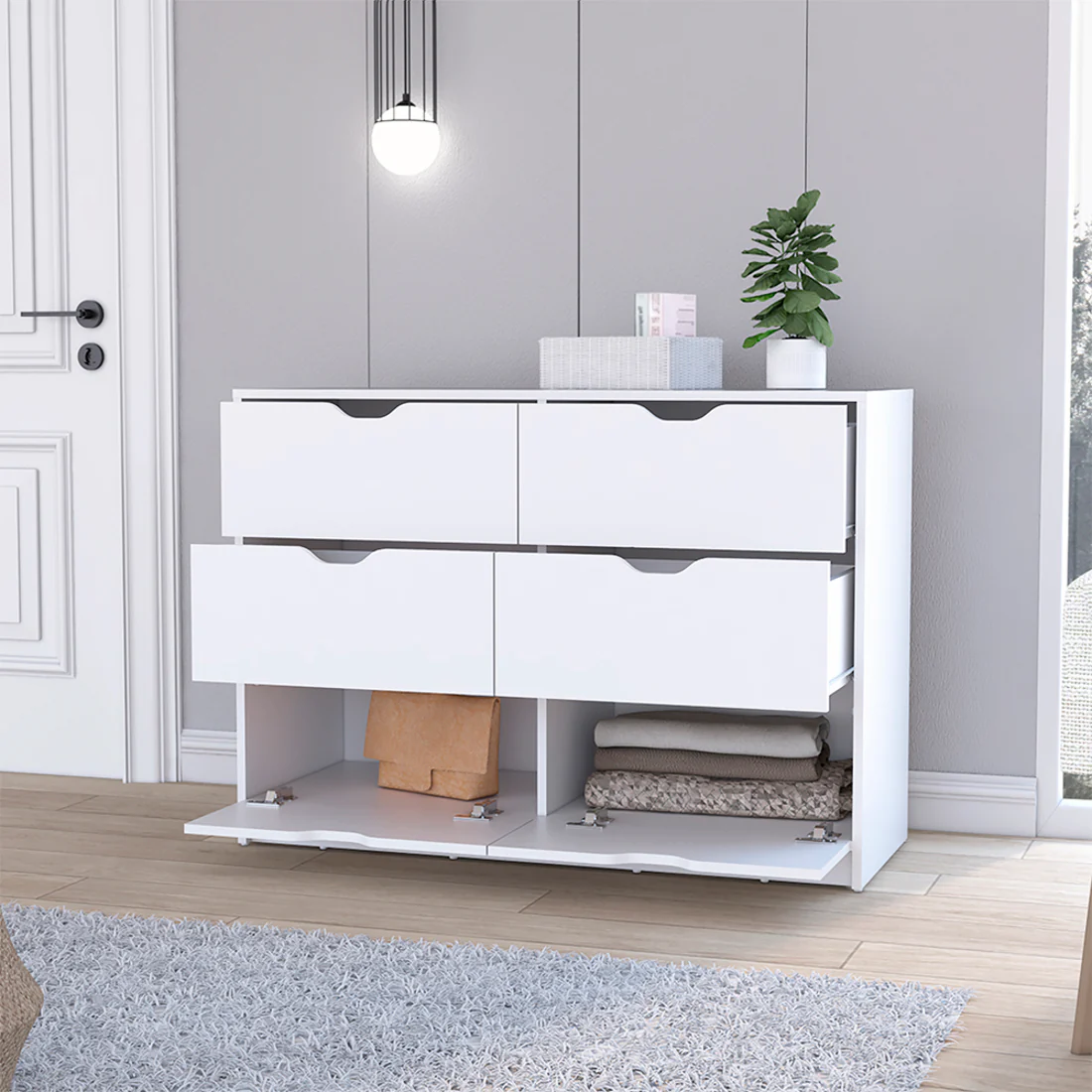 White Four Drawer Dresser By Homeroots - Image 8