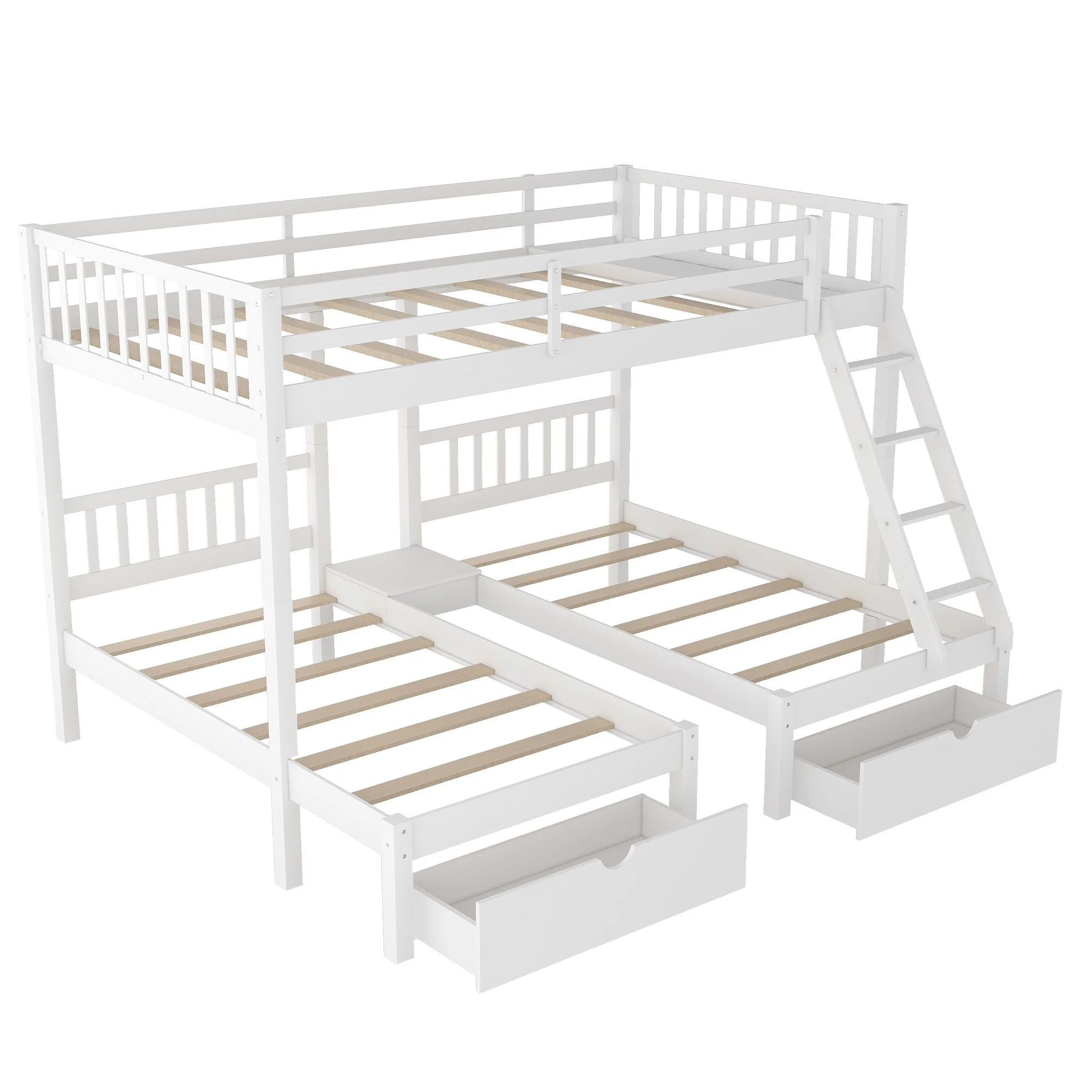 White Full Over Double Twin Triple Bunk Beds With Drawers By Homeroots - Image 5