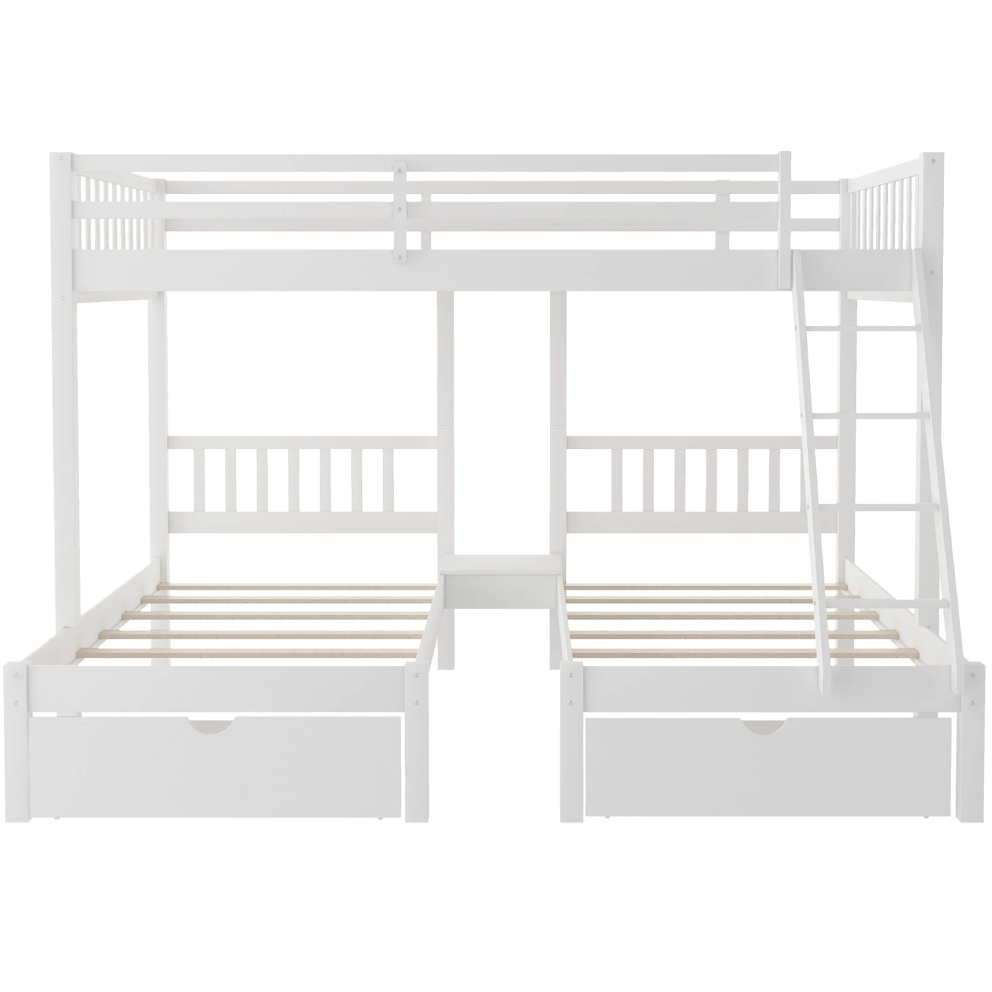 White Full Over Double Twin Triple Bunk Beds With Drawers By Homeroots - Image 6