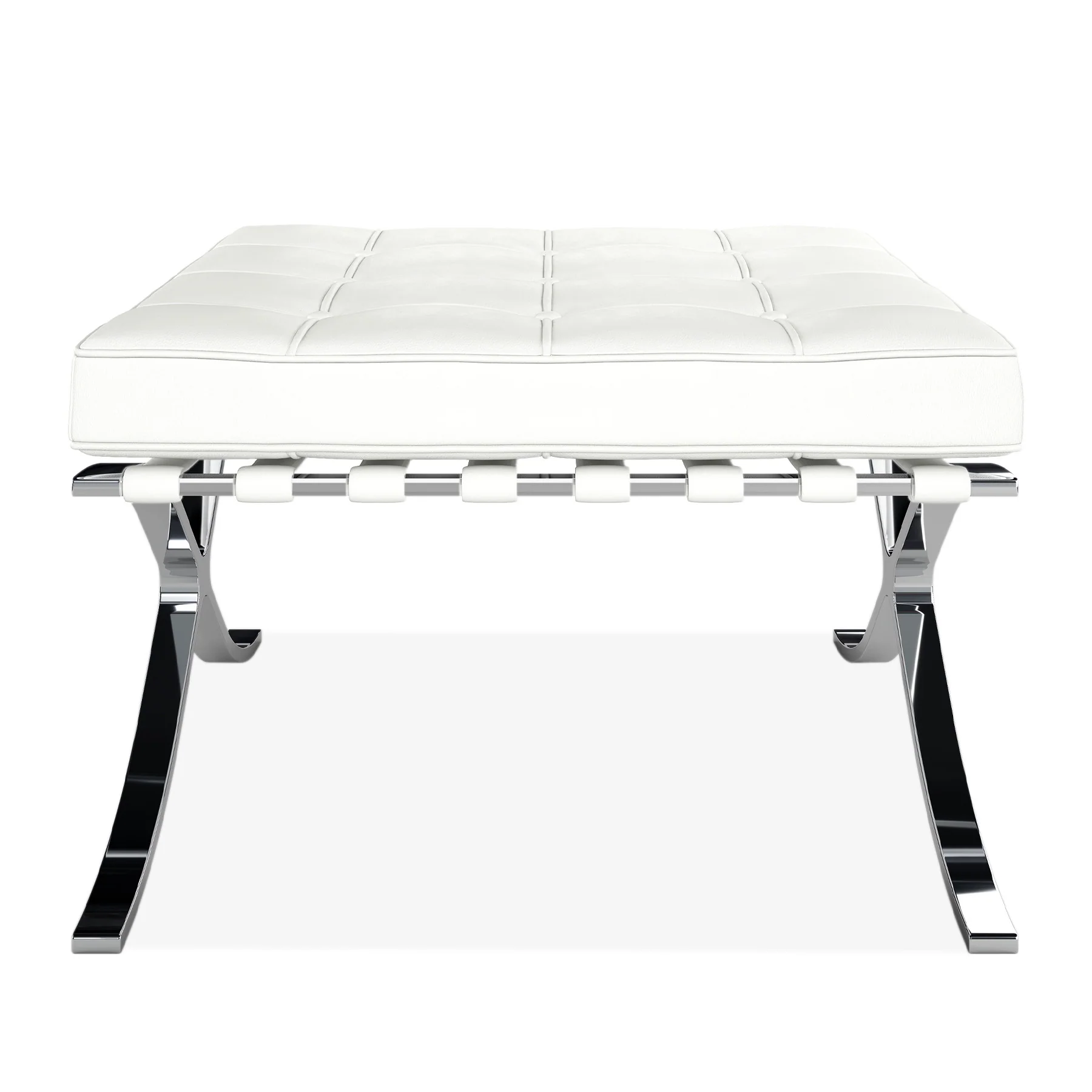 White Genuine Leather and Silver Tufted Footstool Ottoman By Homeroots - Image 2