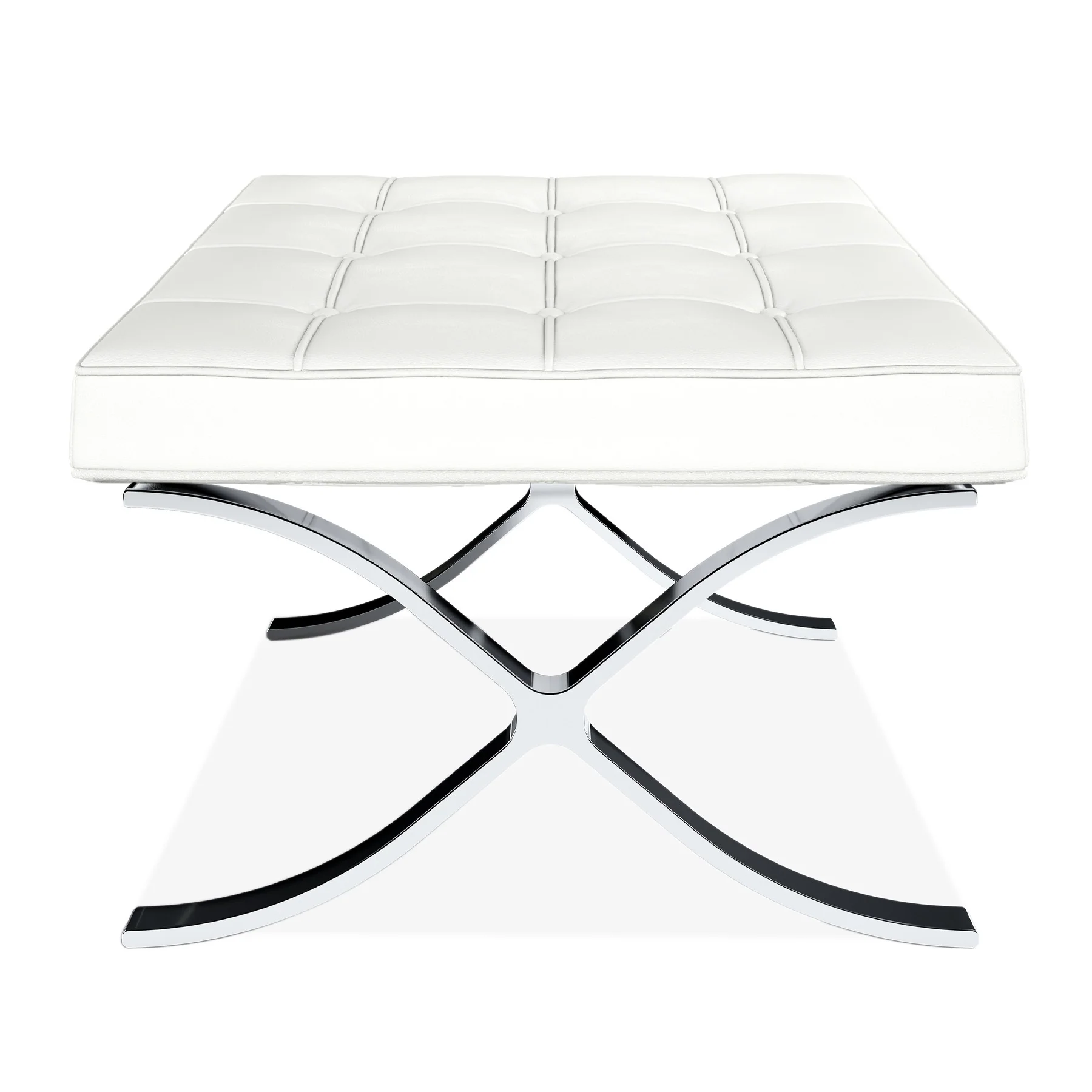 White Genuine Leather and Silver Tufted Footstool Ottoman By Homeroots - Image 3