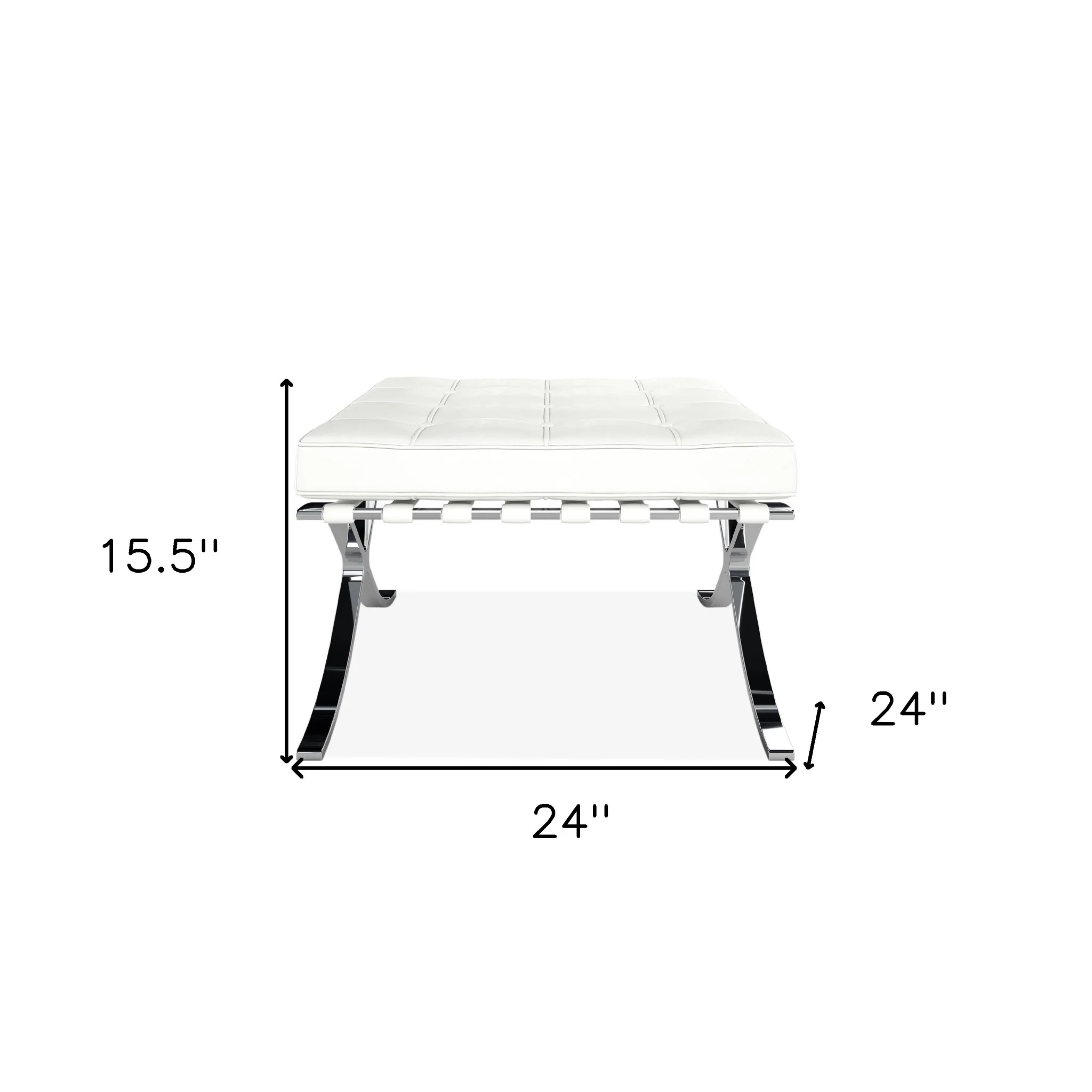 White Genuine Leather and Silver Tufted Footstool Ottoman By Homeroots - Image 6