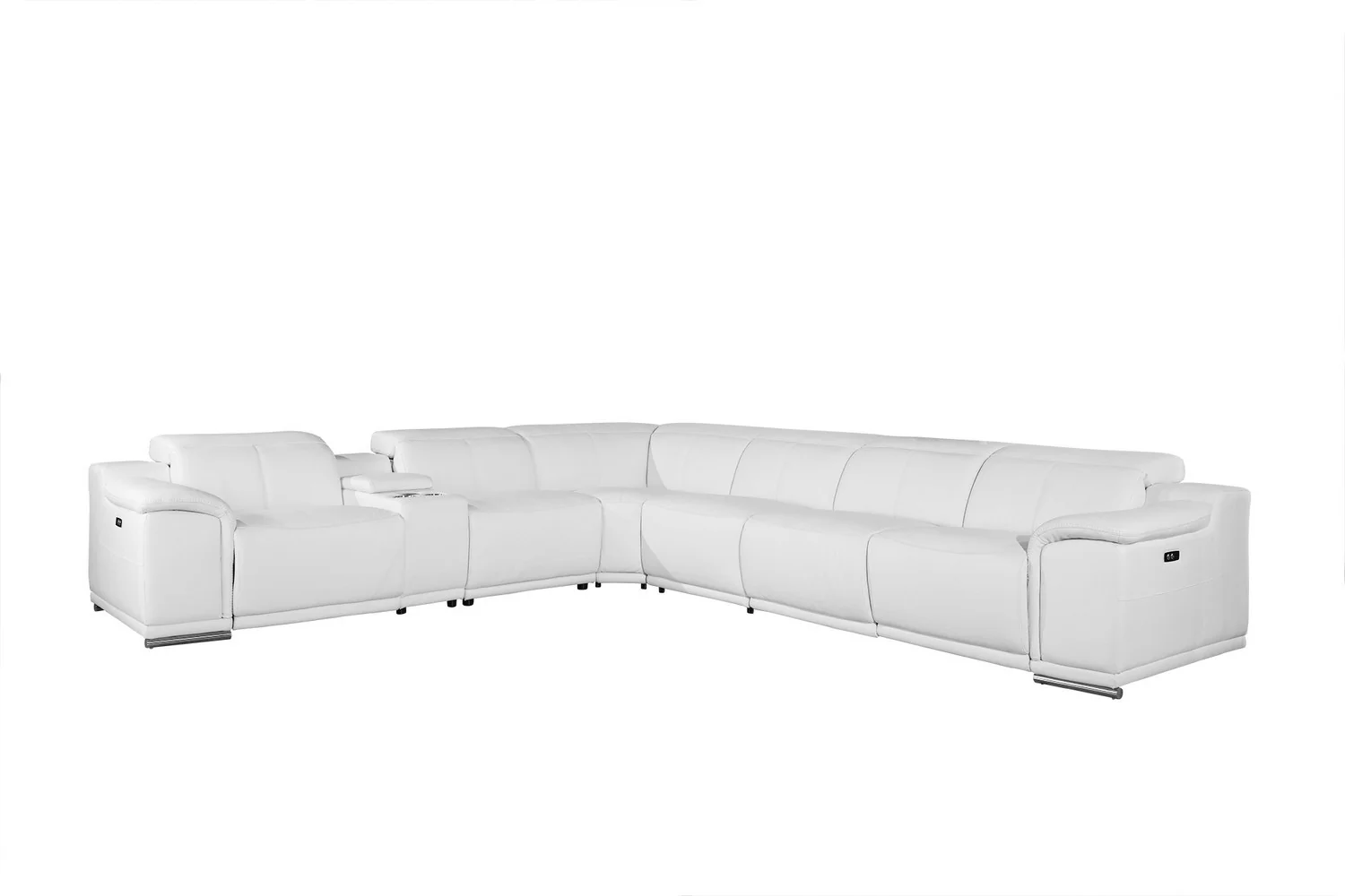 White Genuine Leather Power Reclining 7PC Sectional with 1 Console By Homeroots - Image 2