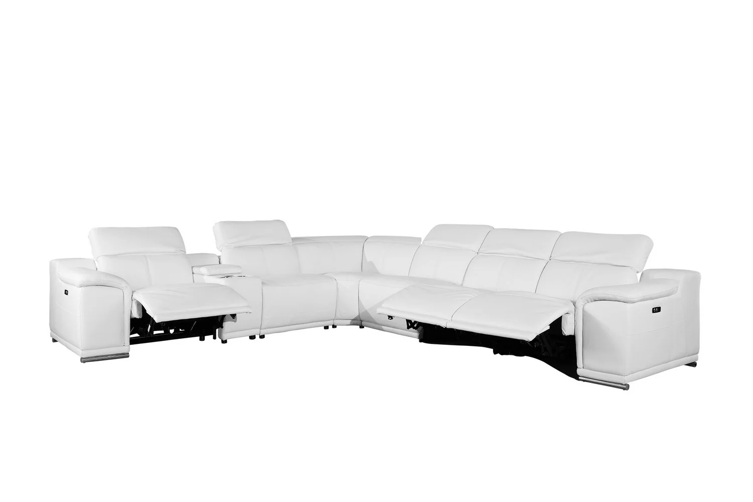 White Genuine Leather Power Reclining 7PC Sectional with 1 Console By Homeroots - Image 3
