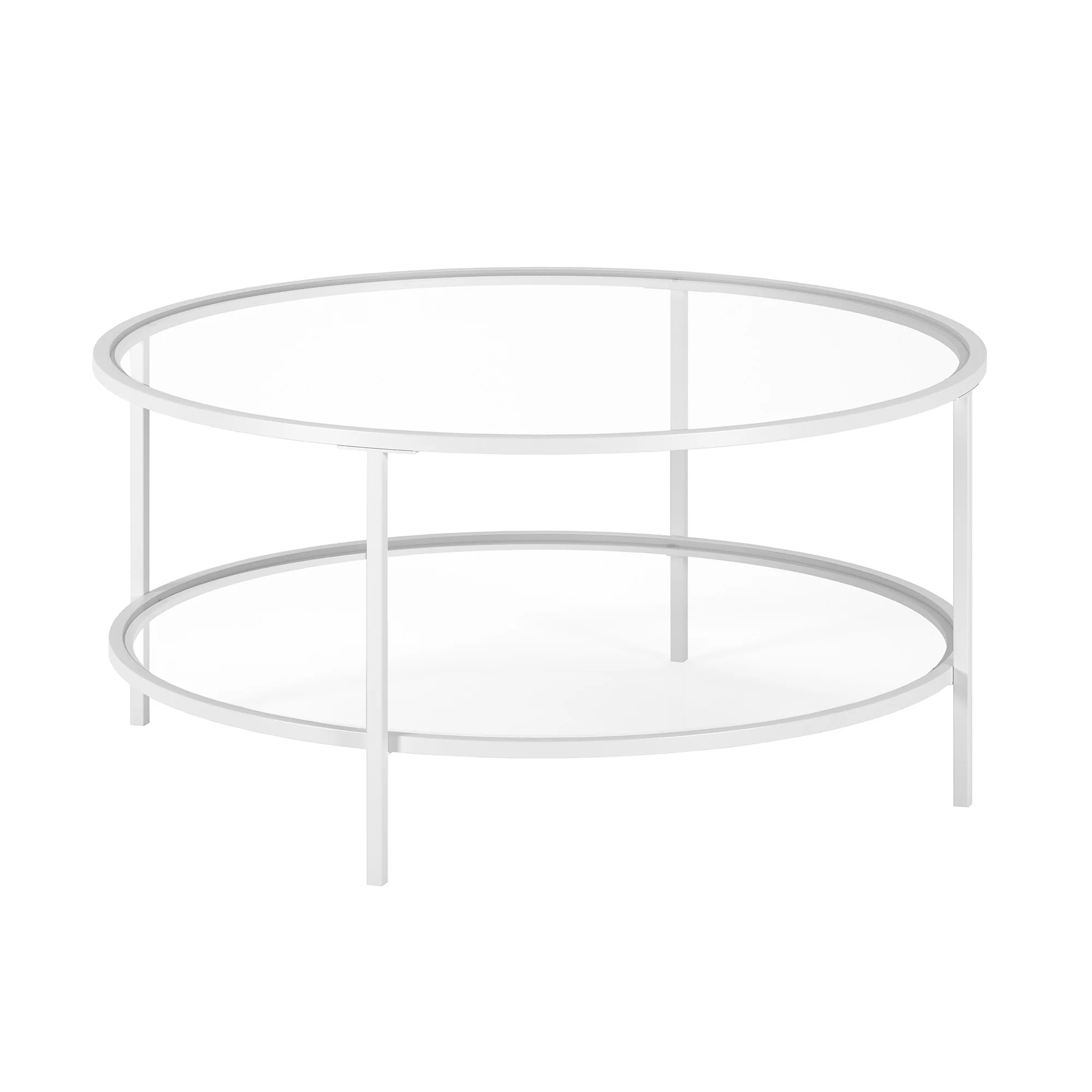 White Glass And Steel Round Coffee Table With Shelf By Homeroots - Image 2