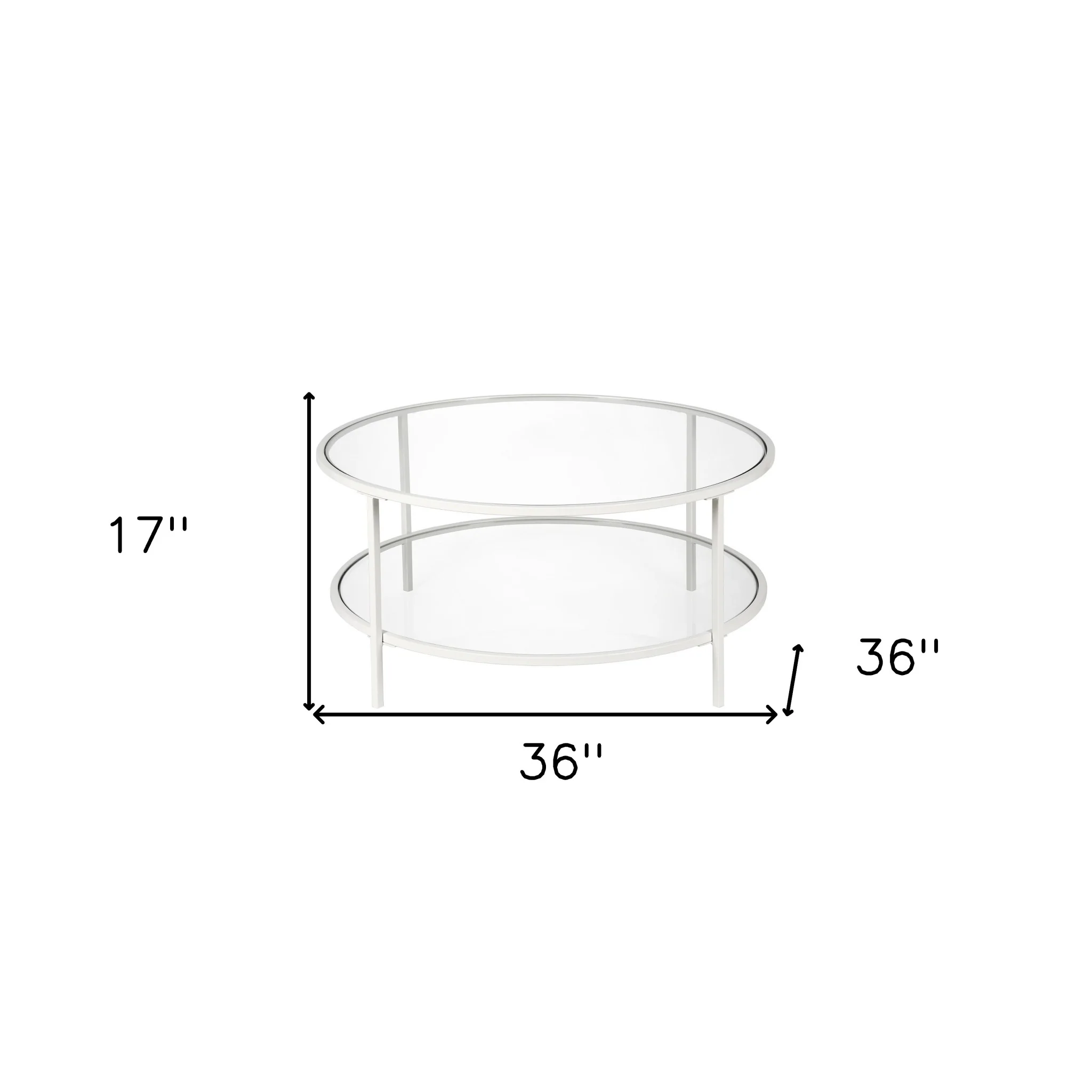 White Glass And Steel Round Coffee Table With Shelf By Homeroots - Image 5