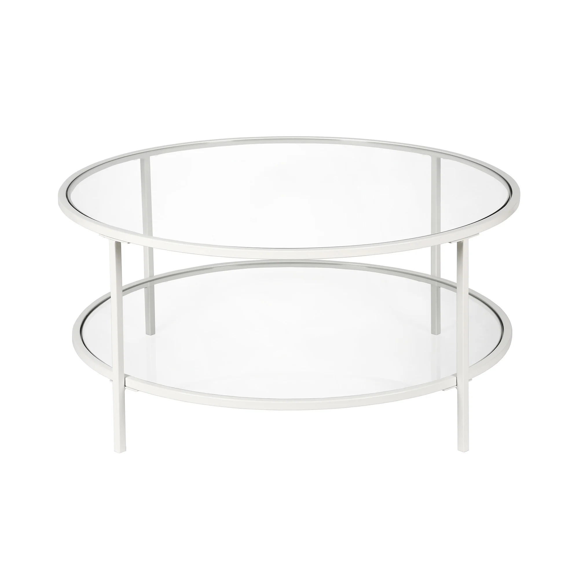 White Glass And Steel Round Coffee Table With Shelf By Homeroots - Image 8