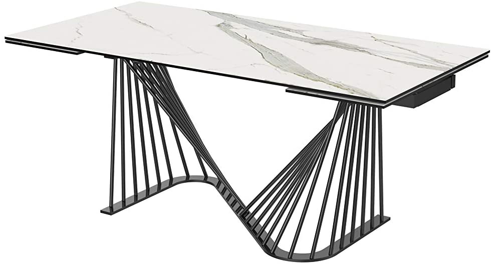 White Glass Ceramic Dining Table By Homeroots - Image 4
