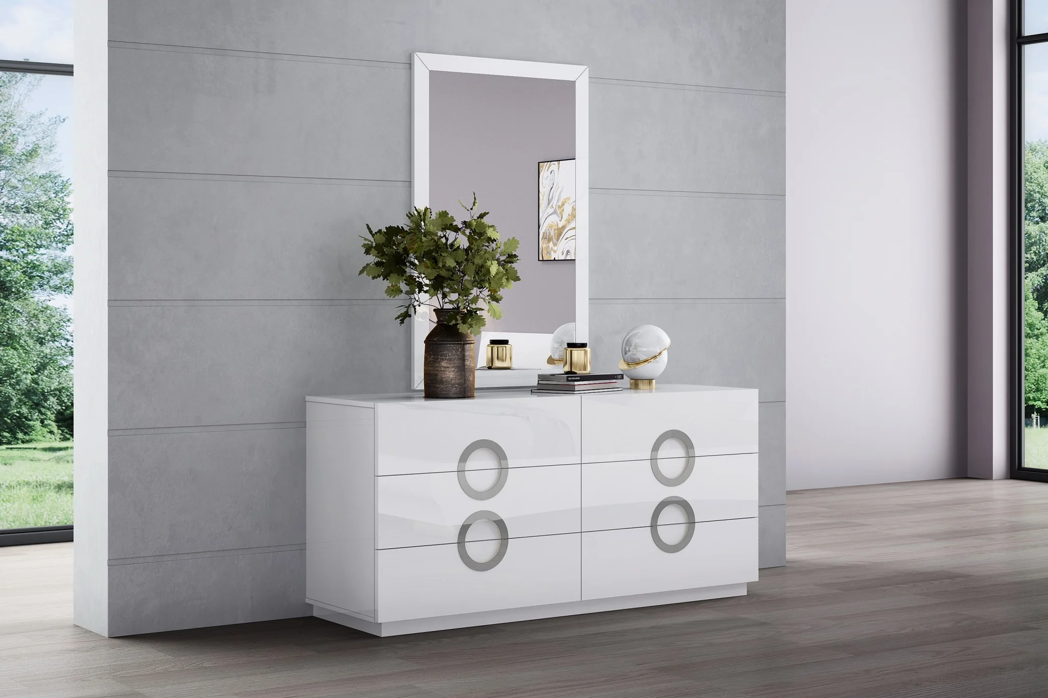 White Glass Mirror By Homeroots - Image 3