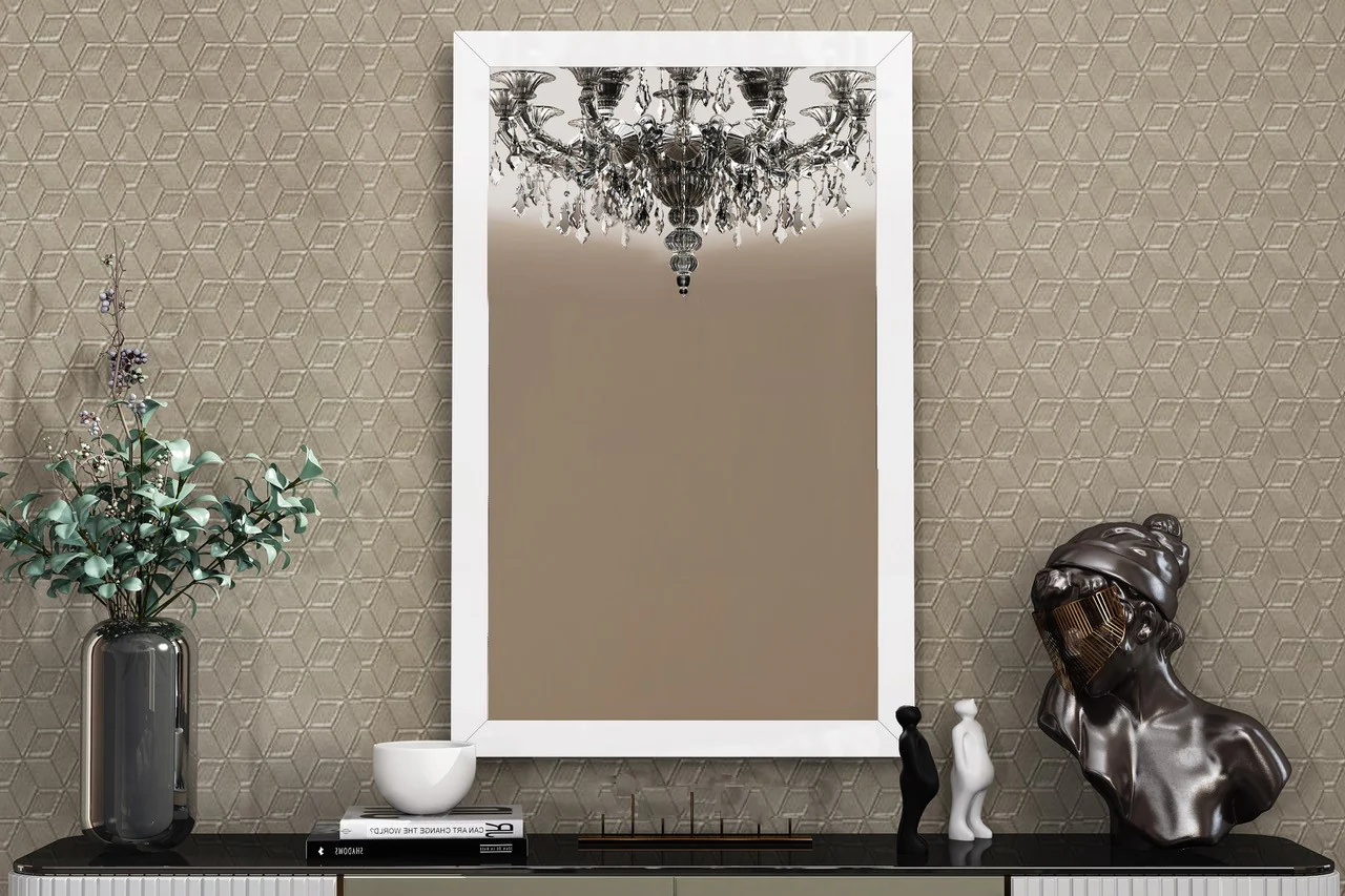 White Glass Mirror By Homeroots - Image 4