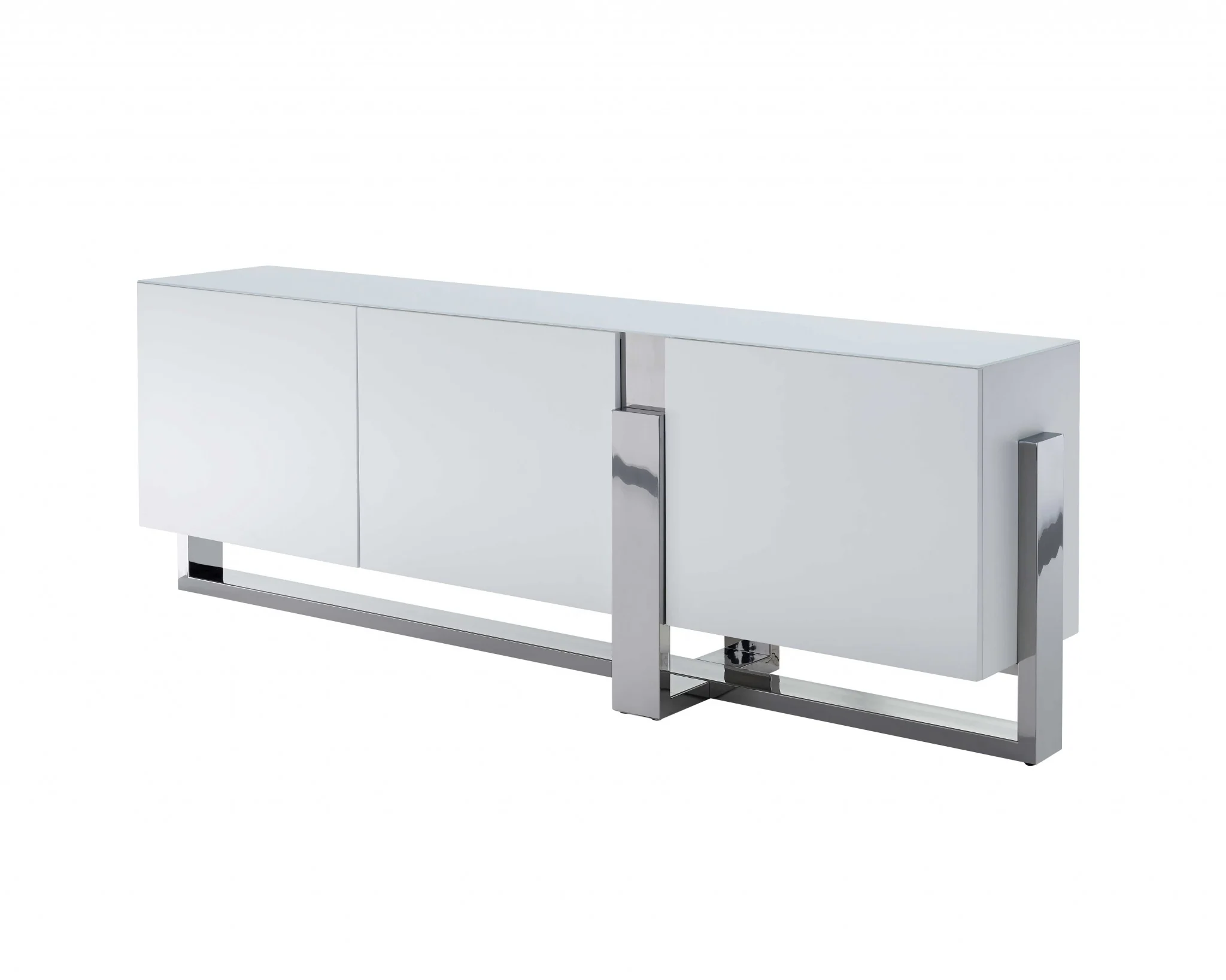 White Glass Steel Buffet By Homeroots - Image 2