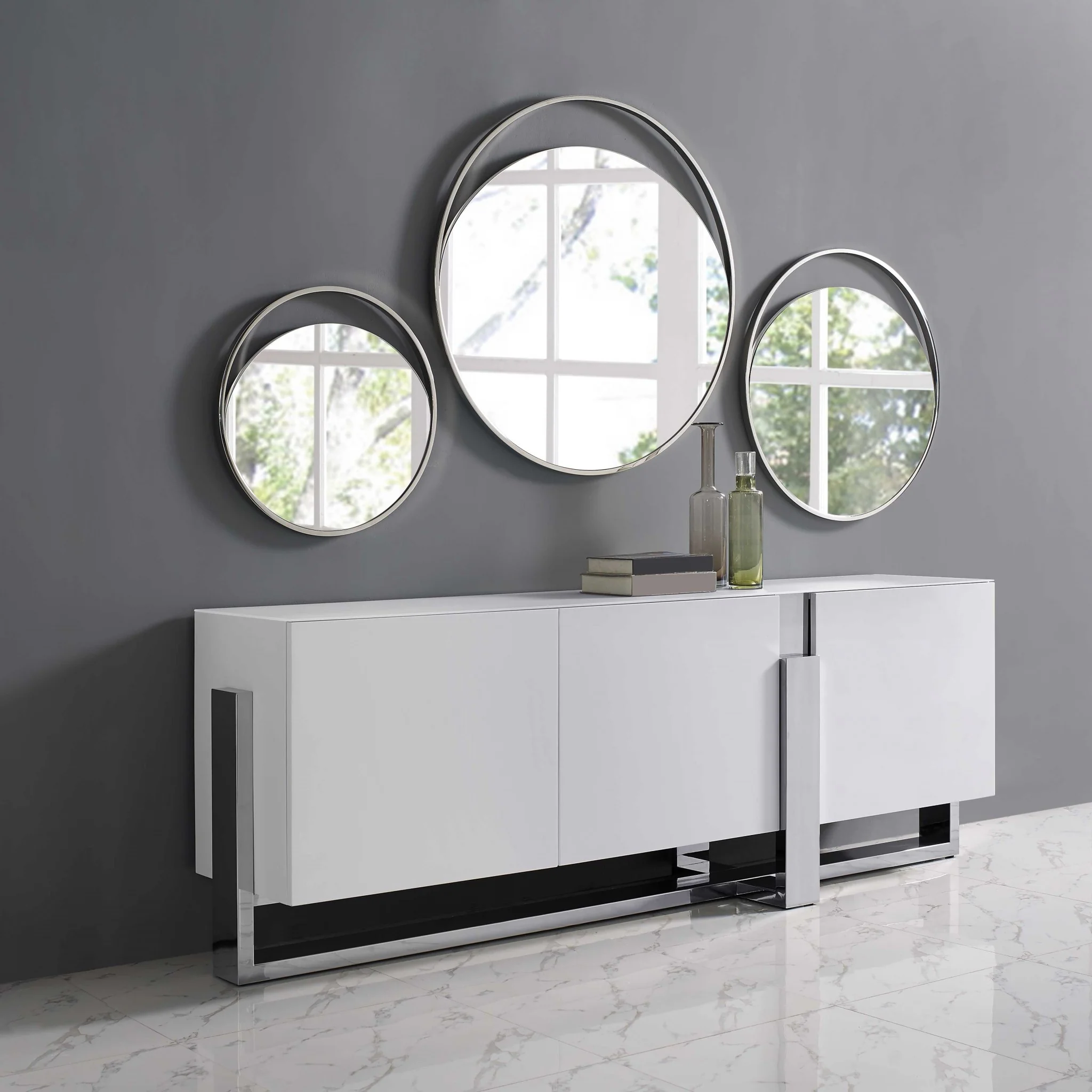 White Glass Steel Buffet By Homeroots - Image 3