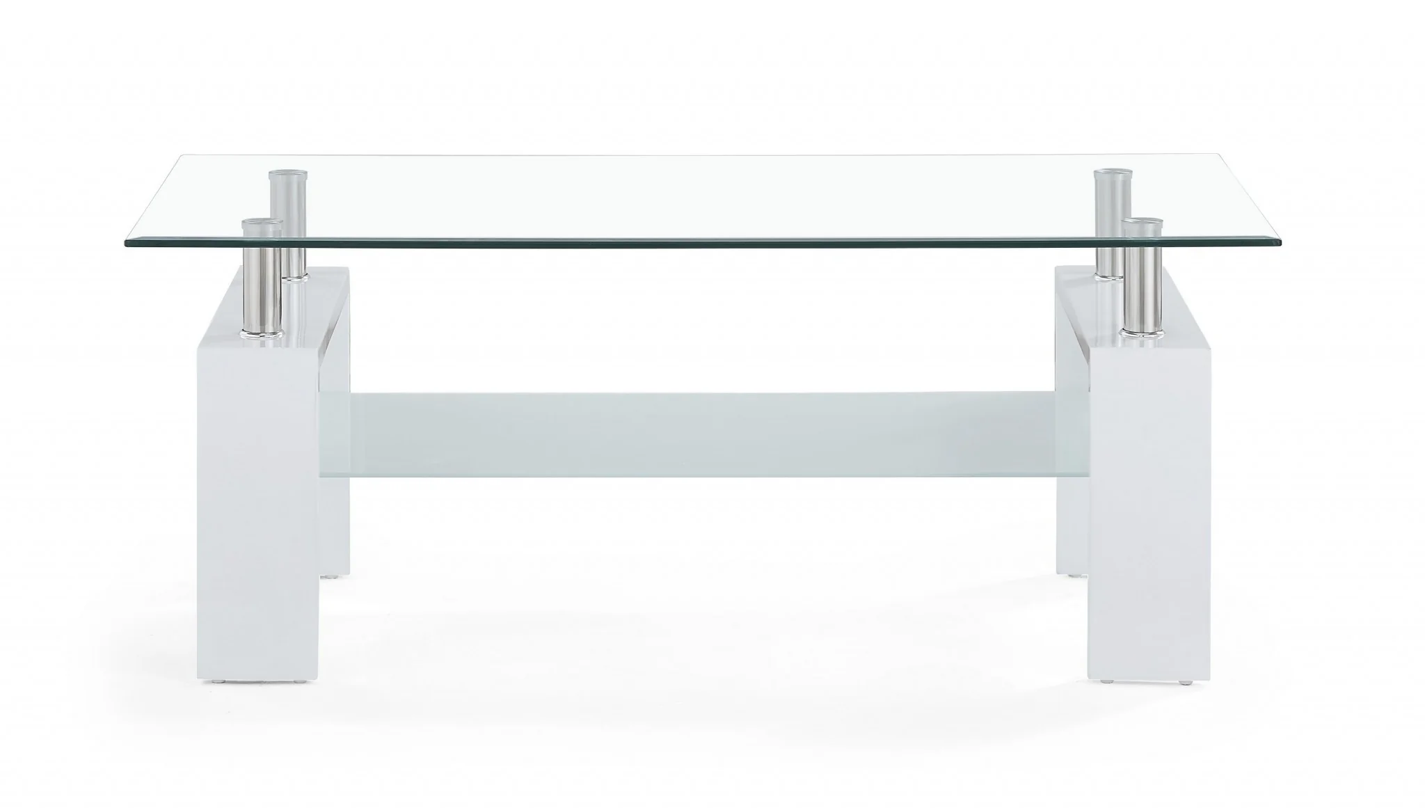 White glossy leg Coffee Table with Rectangular Clear Glass Top By Homeroots - Image 3