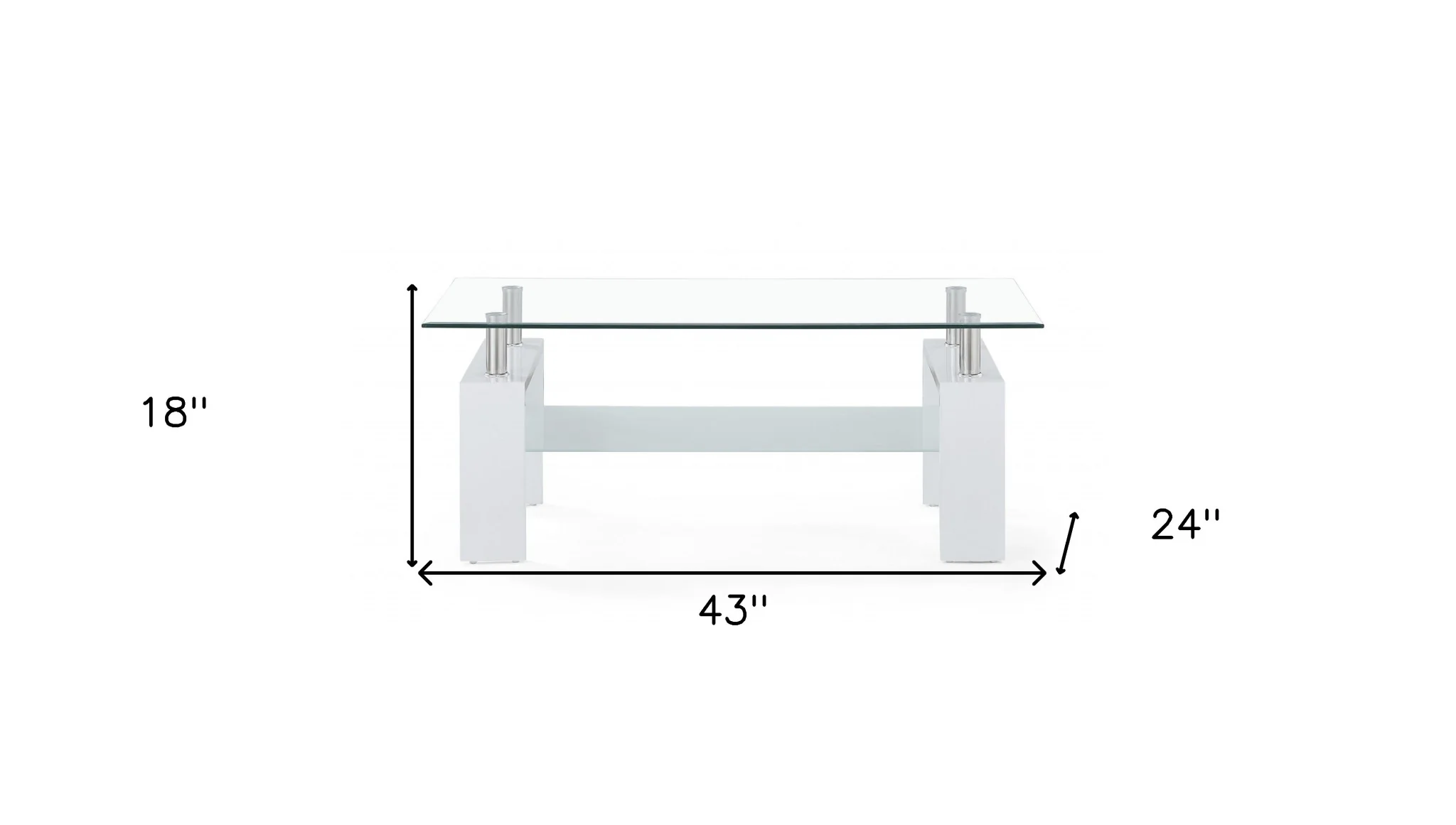 White glossy leg Coffee Table with Rectangular Clear Glass Top By Homeroots - Image 4