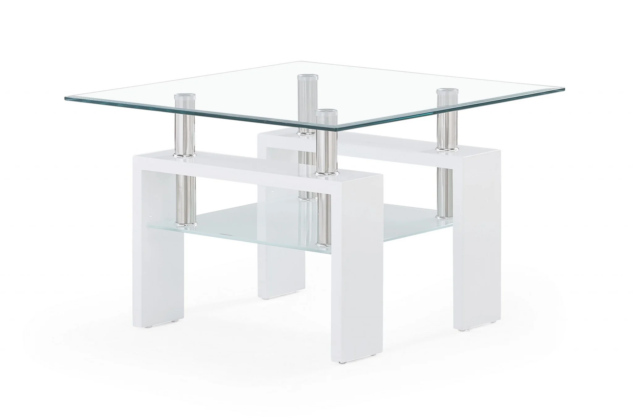 White glossy leg End Table with Rectangular Clear Glass Top By Homeroots - Image 2